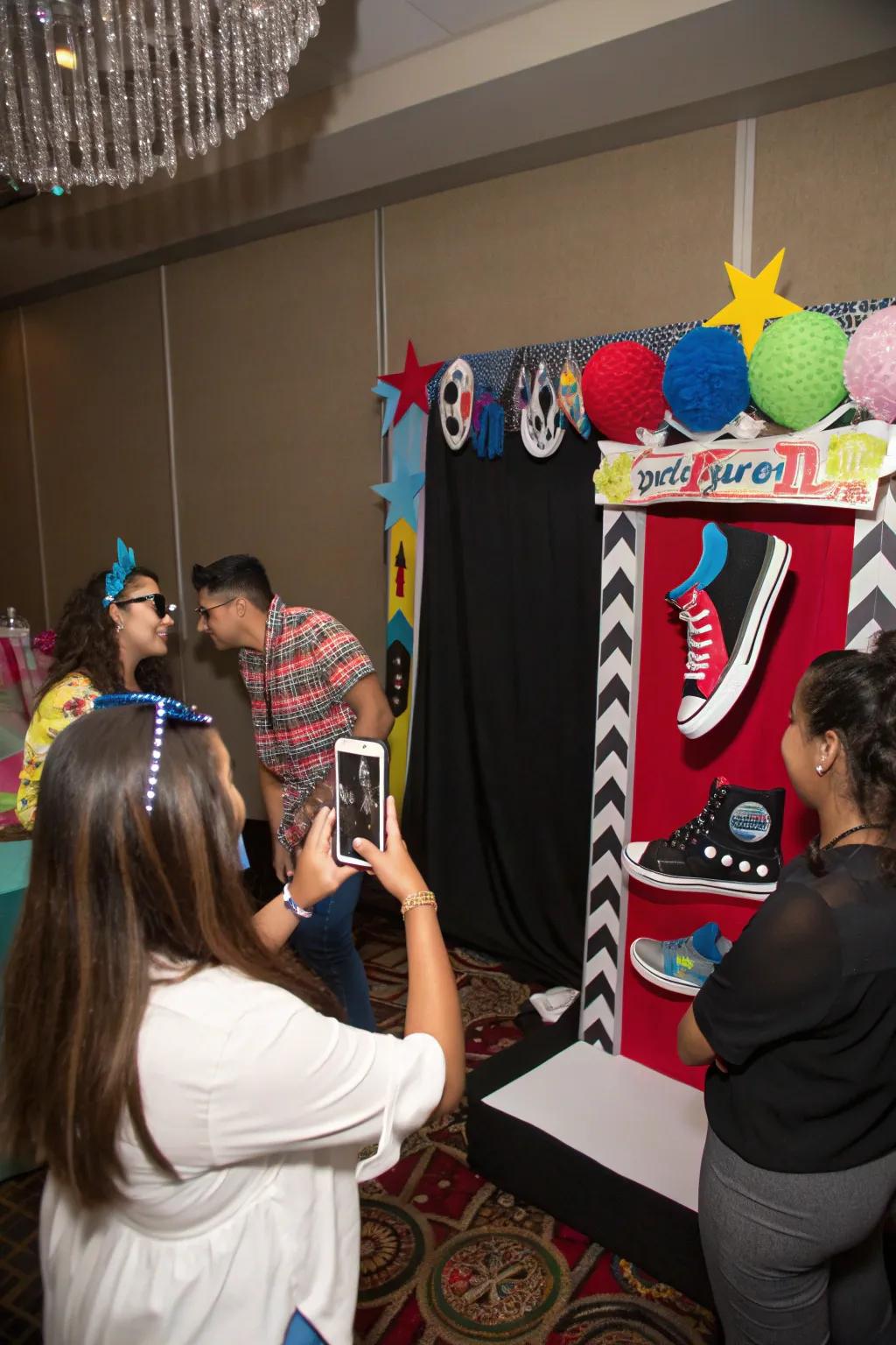 An exhilarating snapshot booth featuring footwear props.