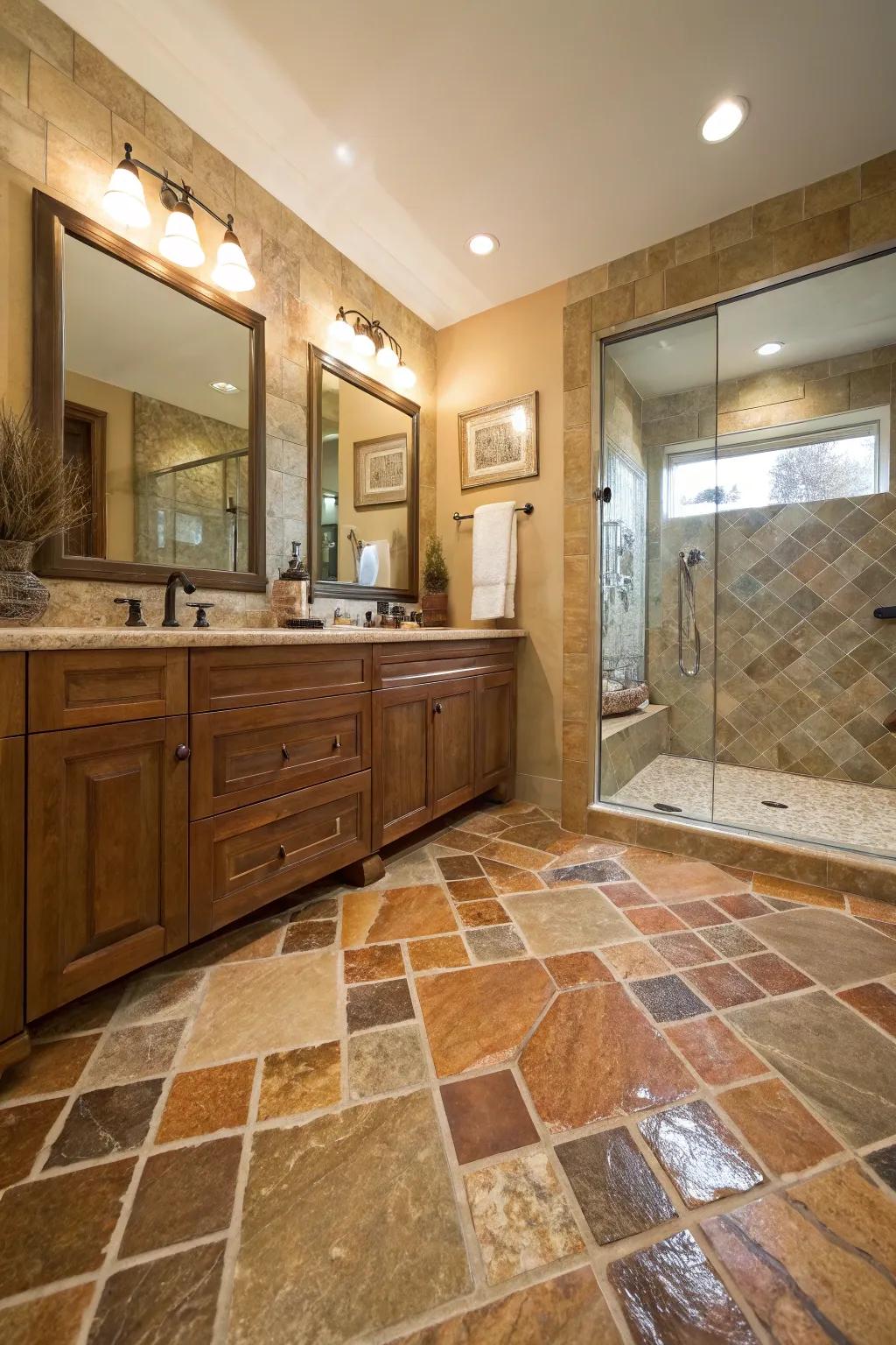 Natural stone floor covering offers a countryside base.