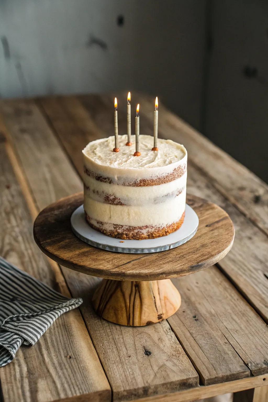 An uncovered cake showing natural beauty and simplicity.