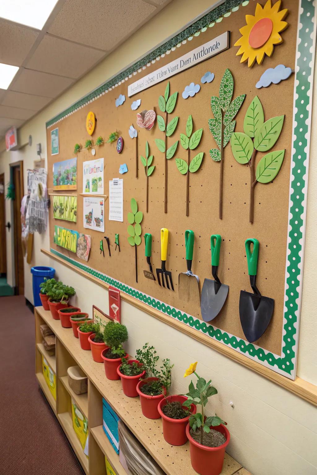 Recognize student growth using a board focused around gardening.