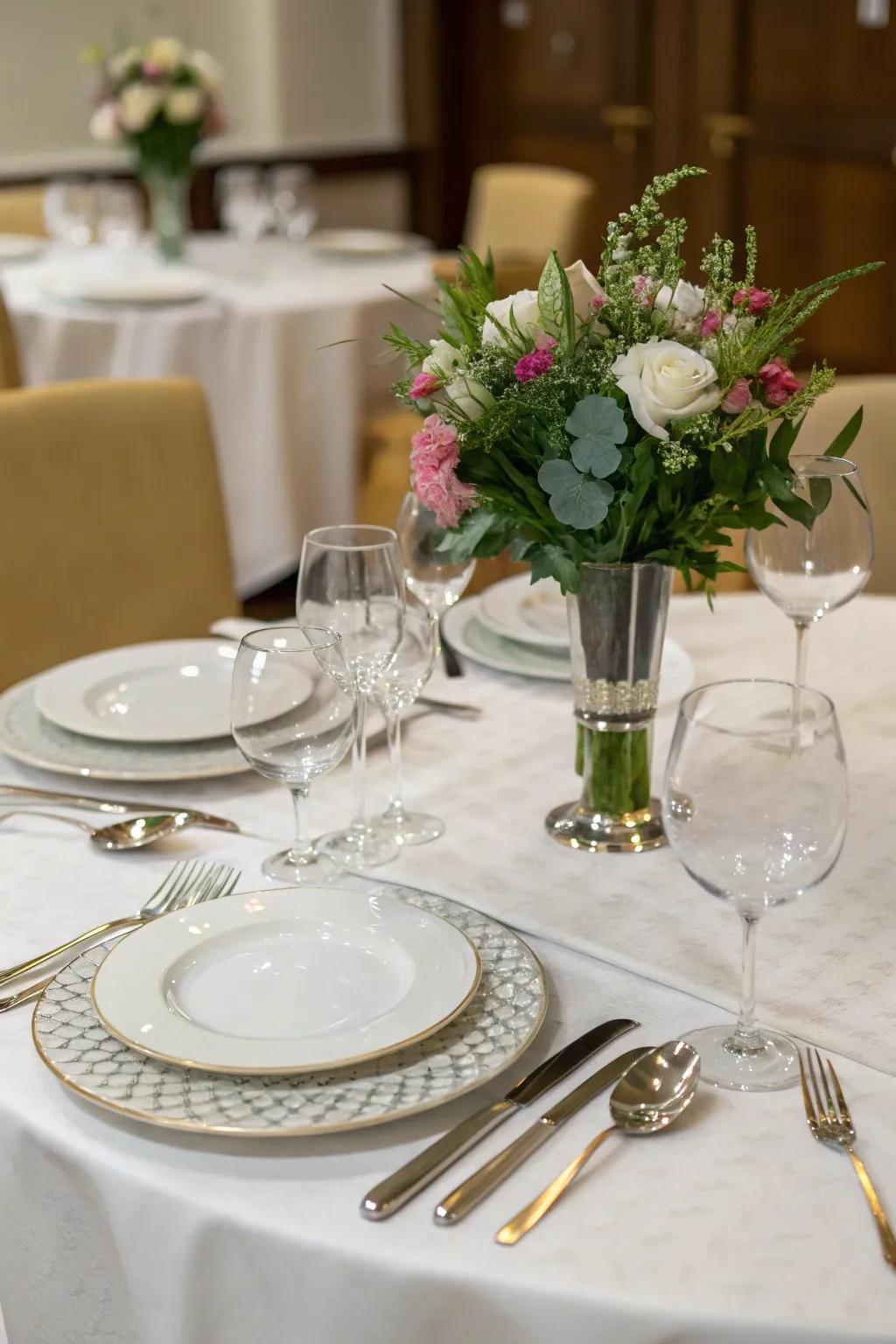 An elegantly set dining table invites potential buyers to imagine hosting.