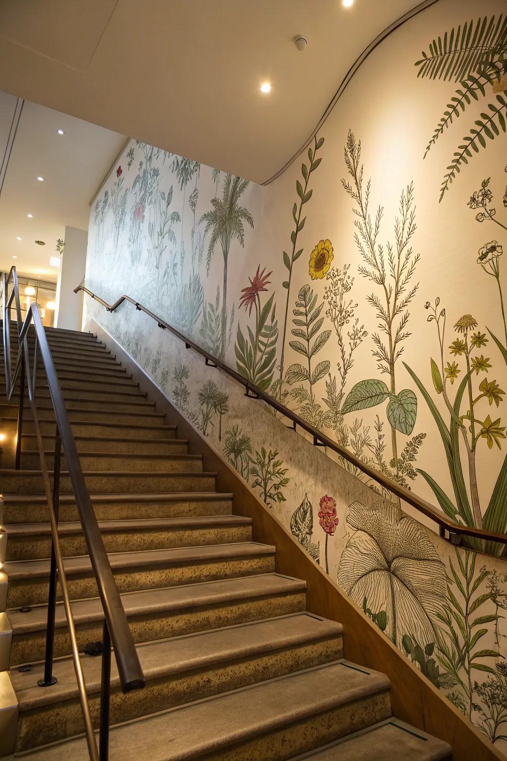 Bring nature indoors with a botanical mural.