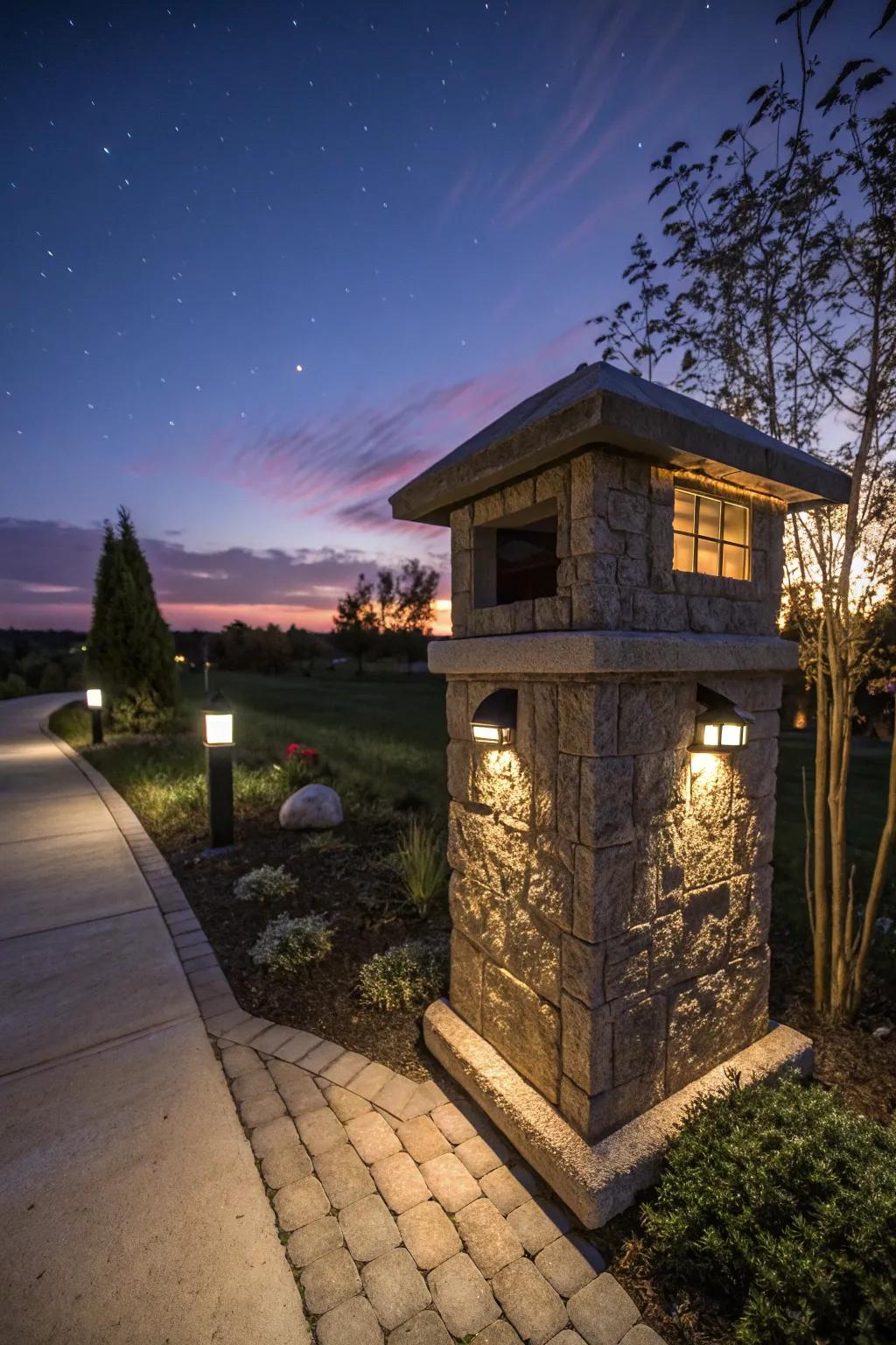 Embedded lighting adds a welcoming glow to your mailbox.