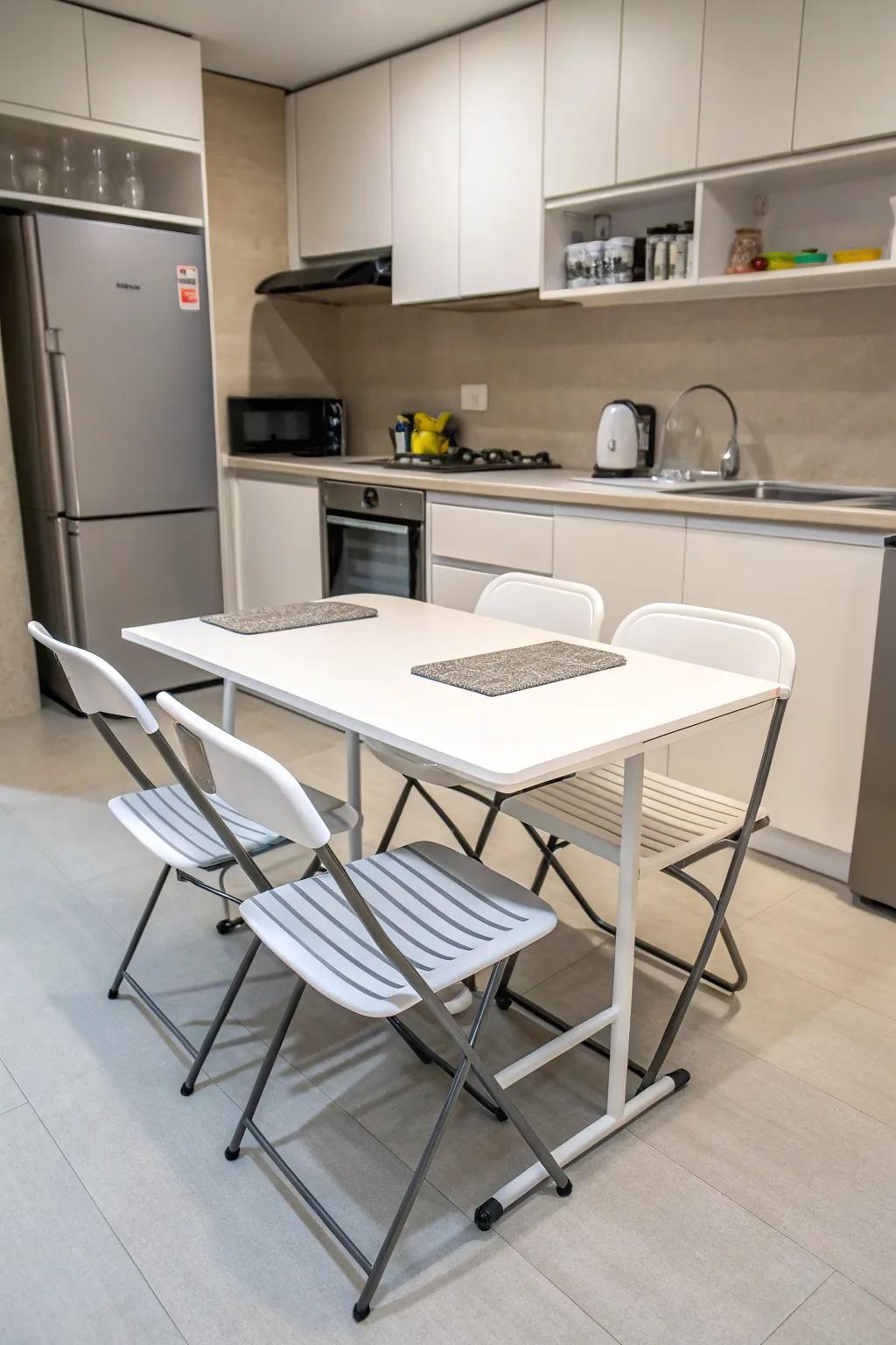 Capacity-saving furniture enhances usefulness in small kitchens.