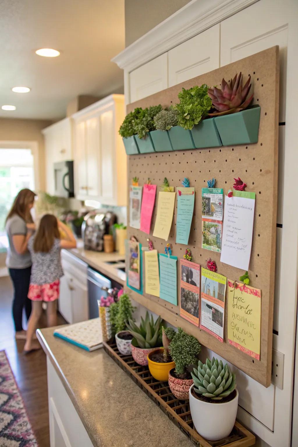 Maintain familial organization using a succulent-themed communication hub.