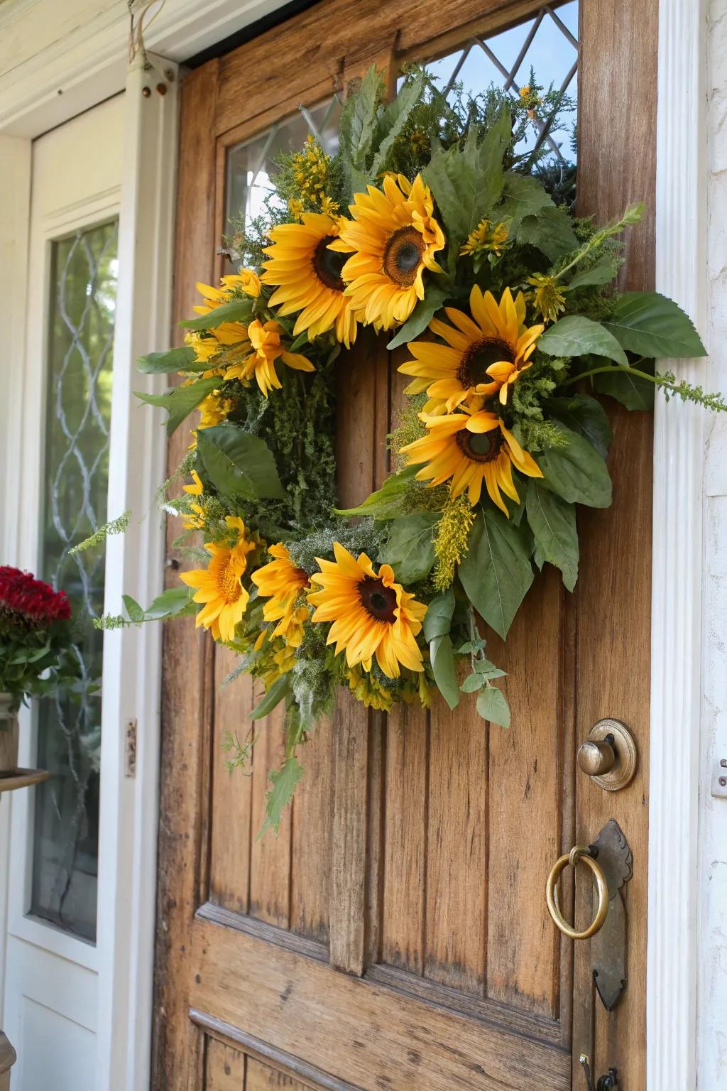 Greet attendees via a cheerful sunflower garland.