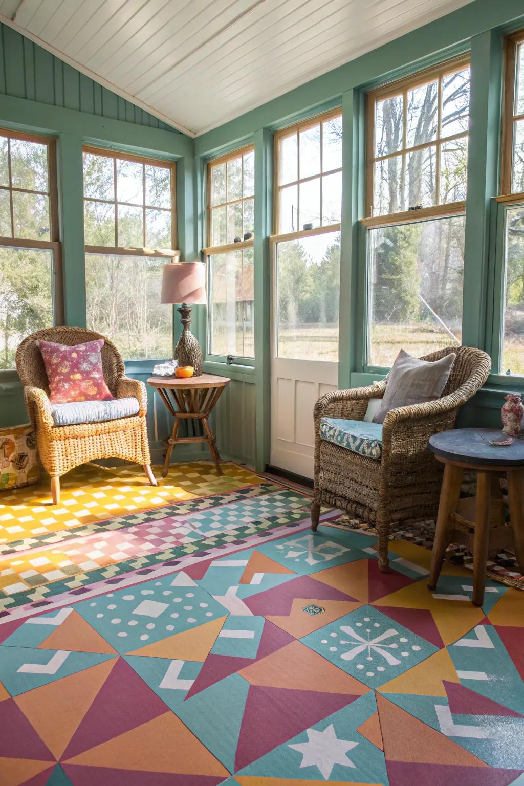 Linoleum brings color and sustainability to your sunroom.