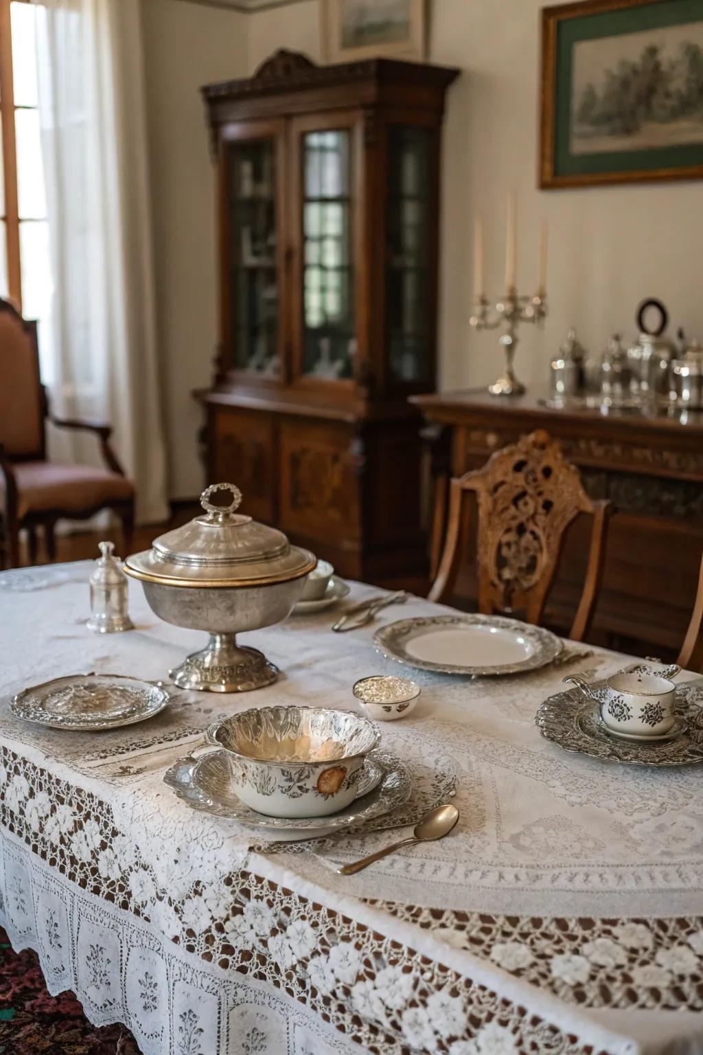 Embrace refined vintage influence with lace and antique pieces.