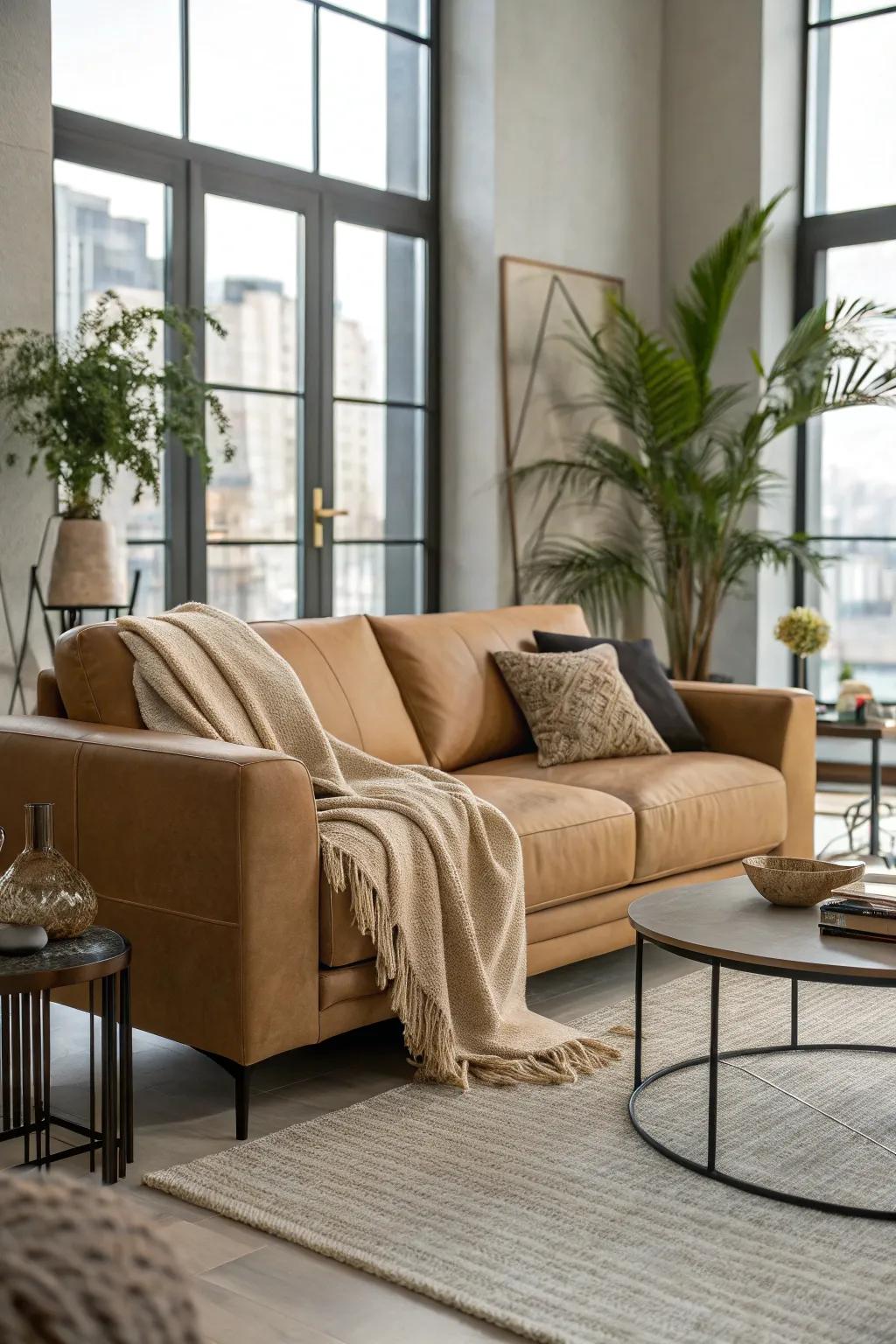 Modern and comfortable pieces combine perfectly with a beige couch.