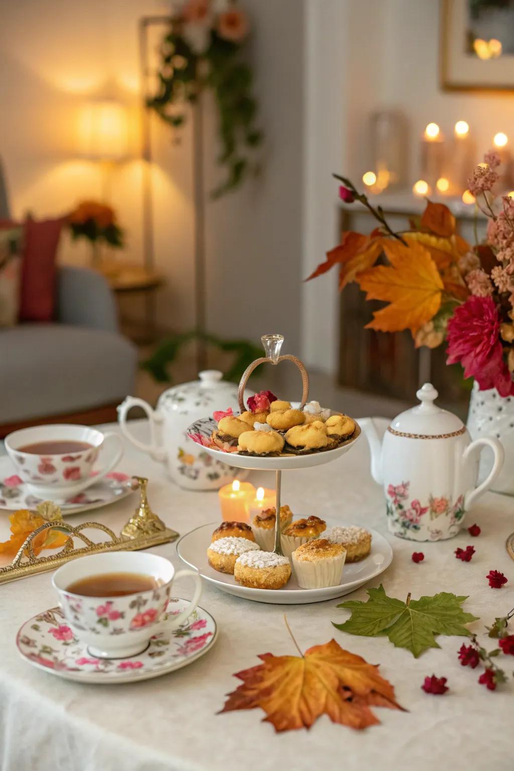 Seasonal decorations add a cohesive theme to the tea party.
