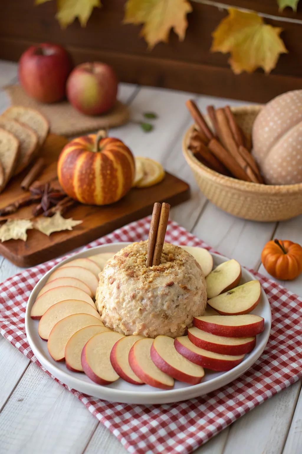Apple and cinnamon cheese ball offering a sweet twist.