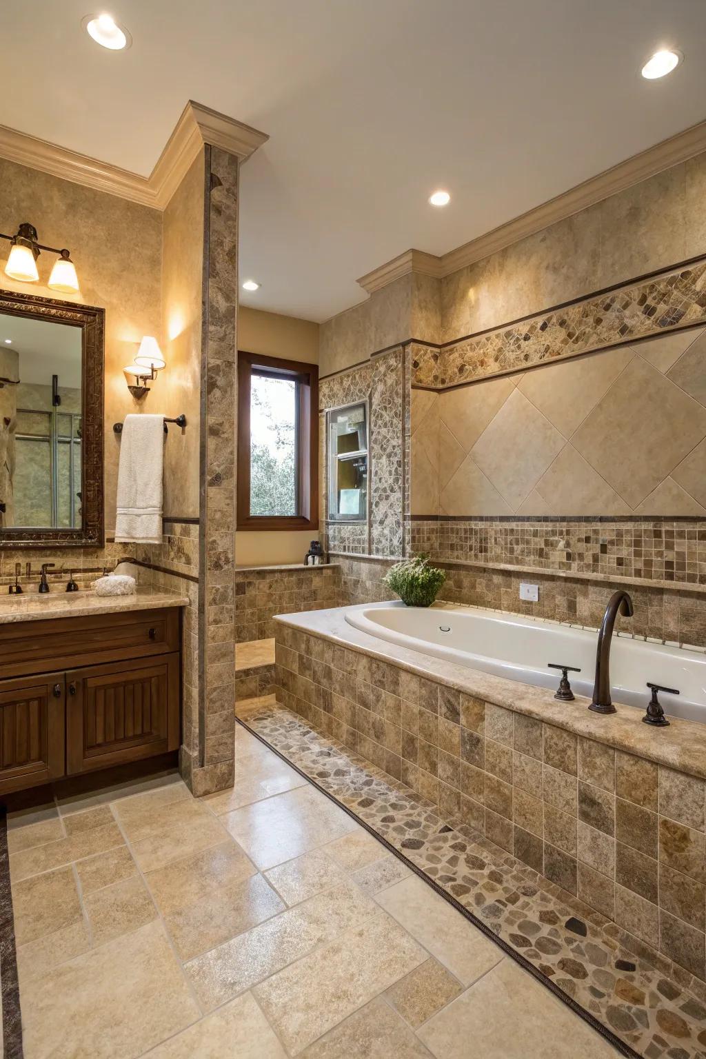 Stone slab edges elevate the elegance of any tiled space.