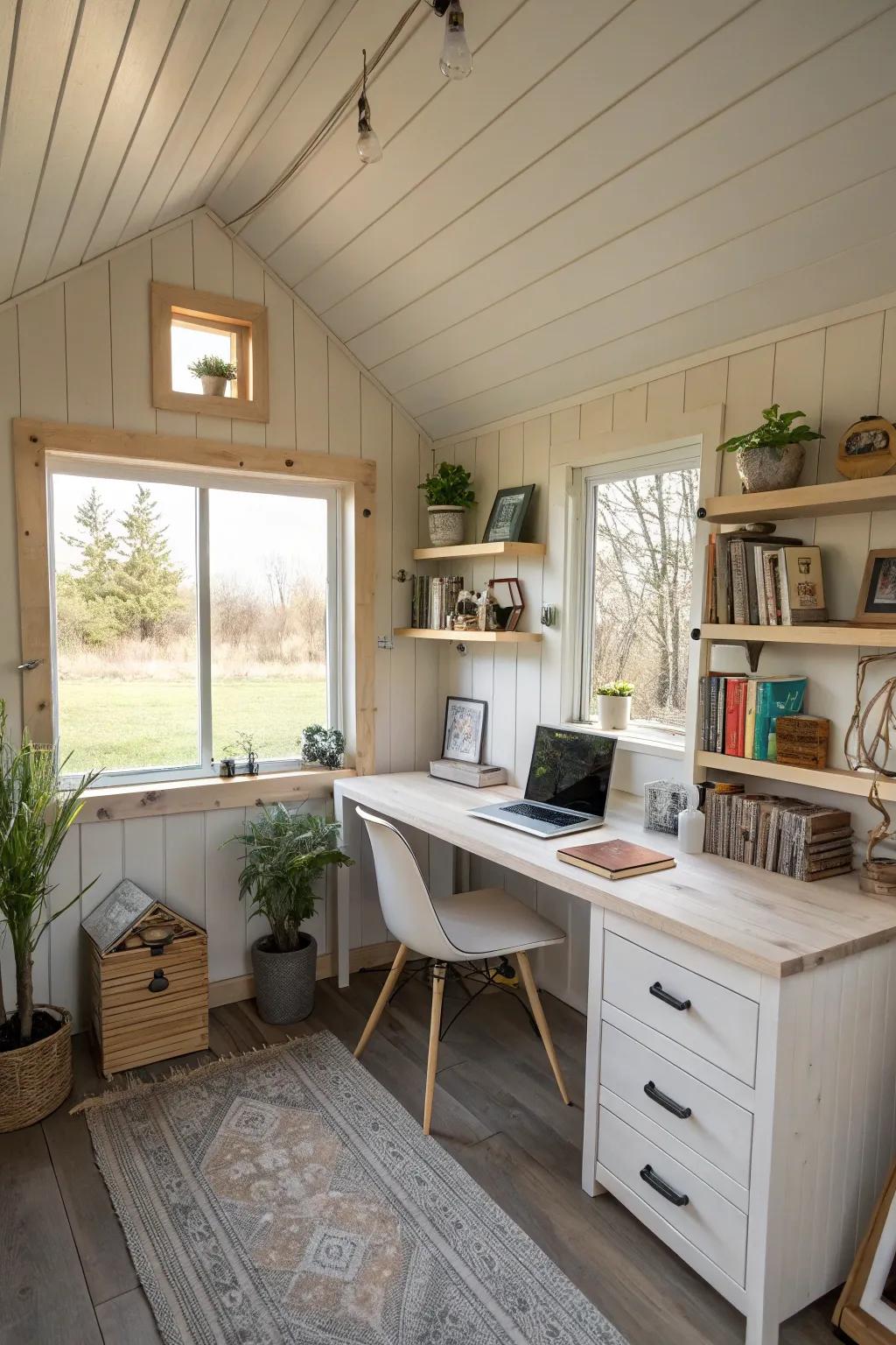Light shades have the visual effect of expanding your small office, thus providing a serene atmosphere.
