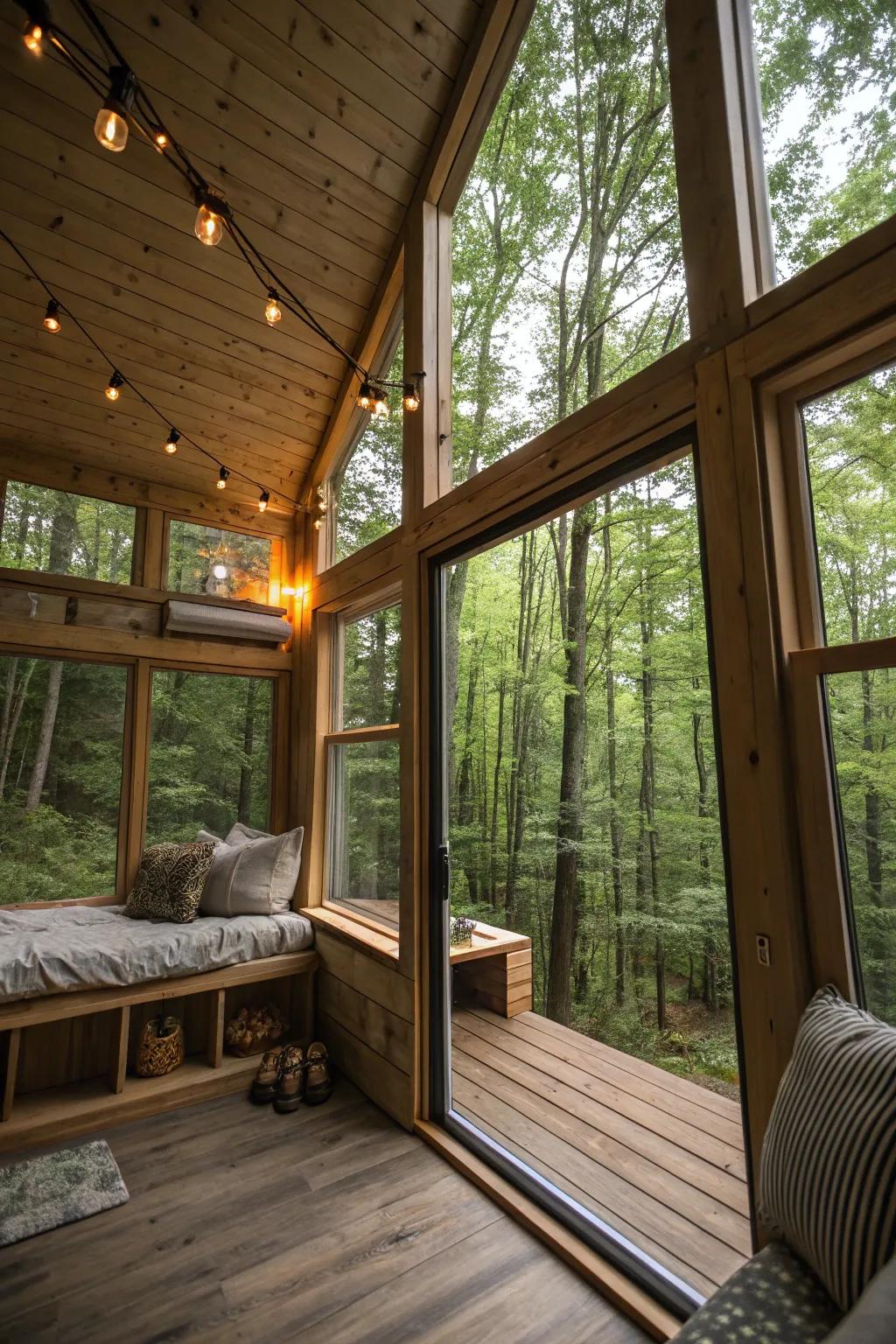 Pane expanses from floor-to-ceiling amalgamate interior and external expanses seamlessly.