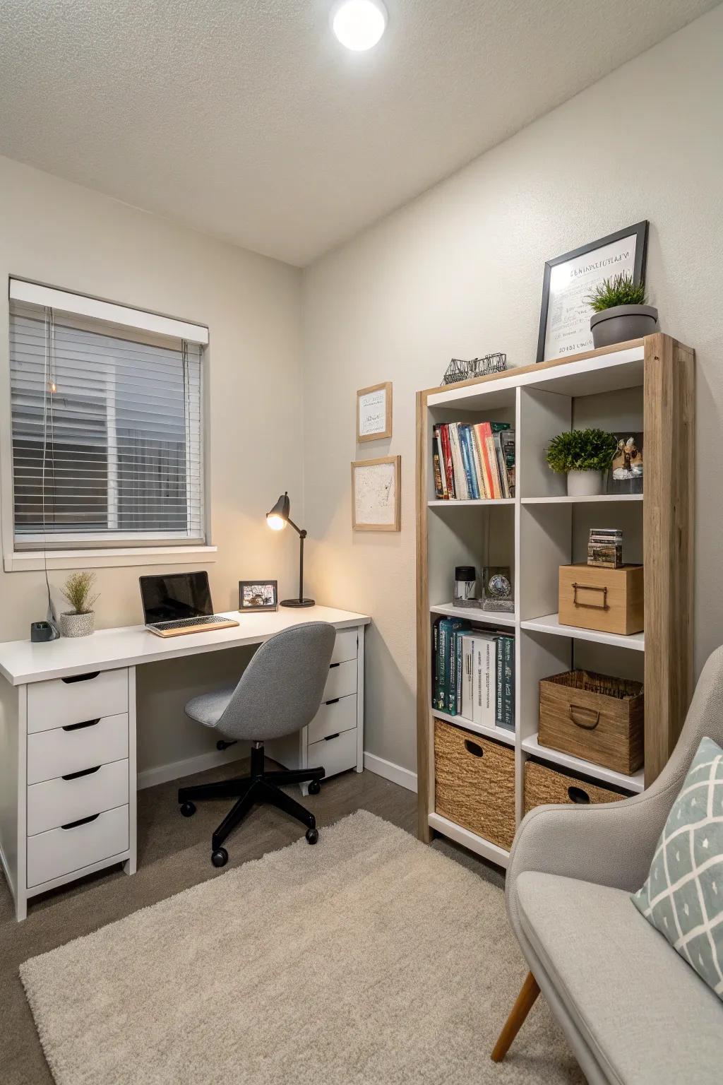 A well-organized room evokes feelings of spaciousness and serenity.