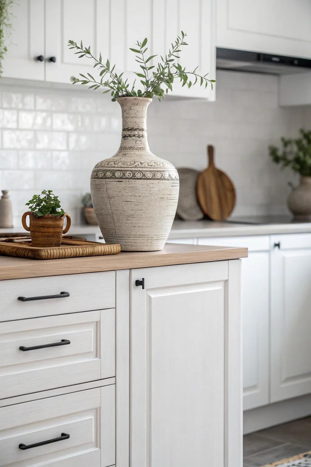 Achieve a tidy look with simple decor atop your cabinets.