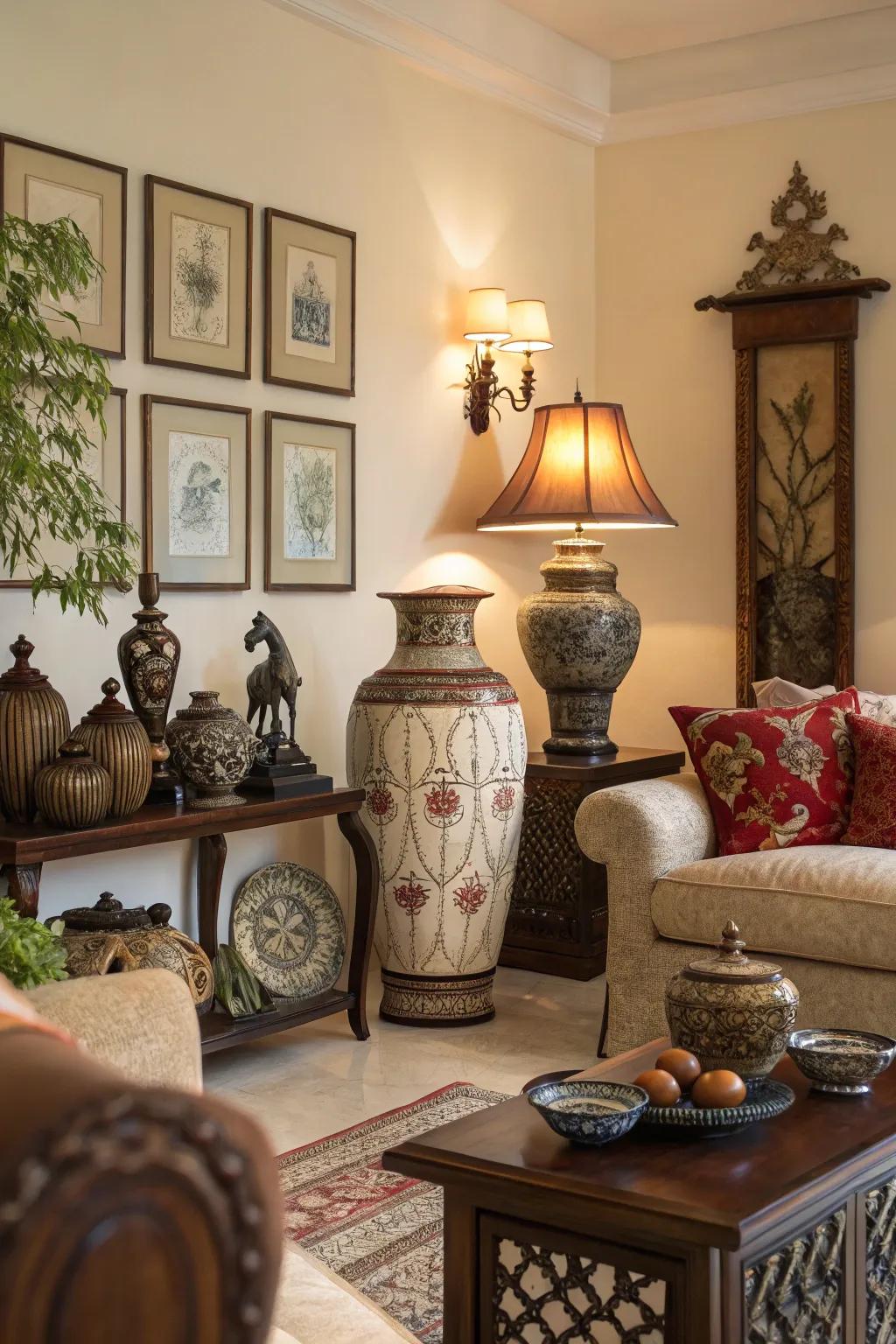 Decorative accessories add personal style to this classic living room.