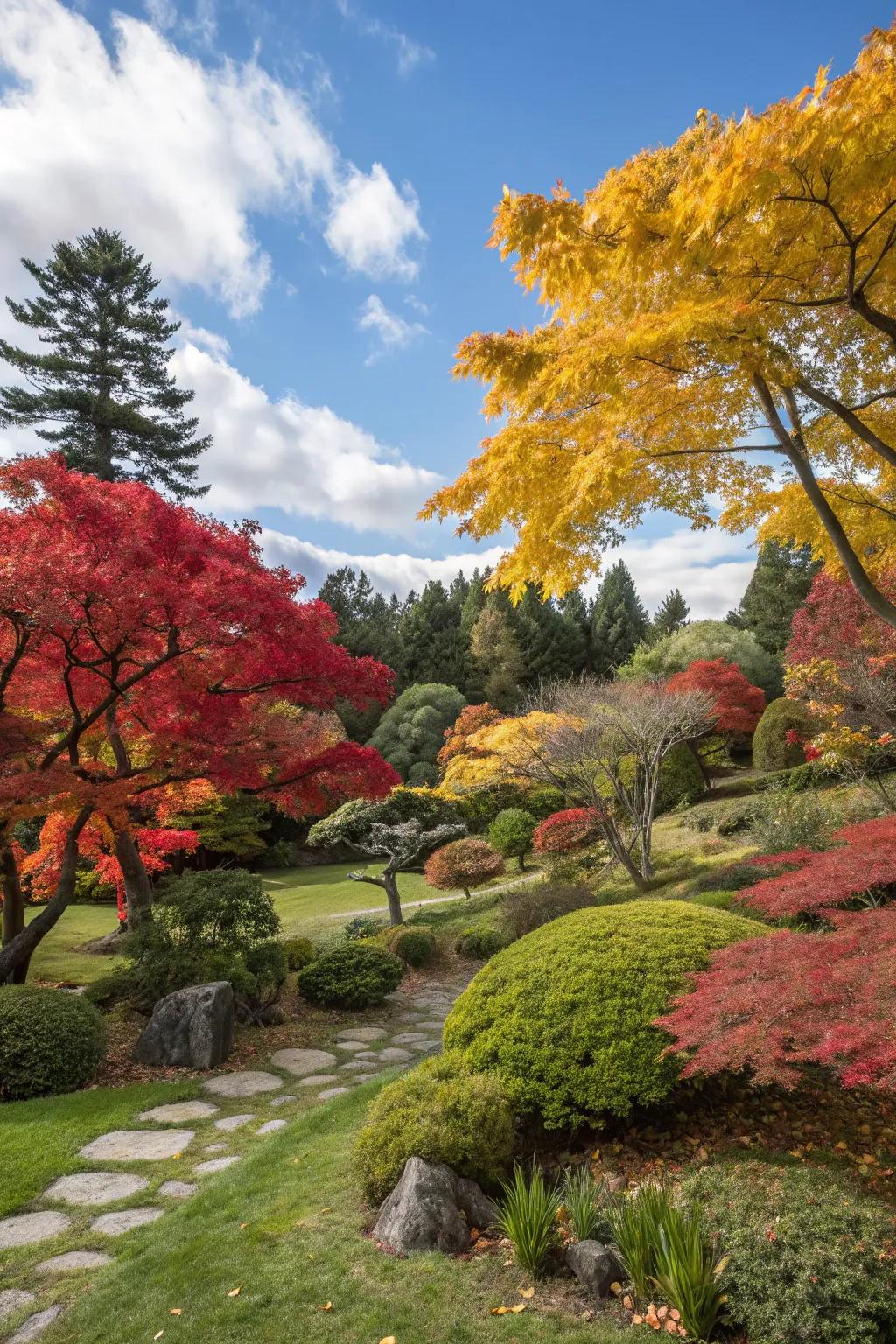Savor a kaleidoscope of shades with trees selected for seasonal appeal.