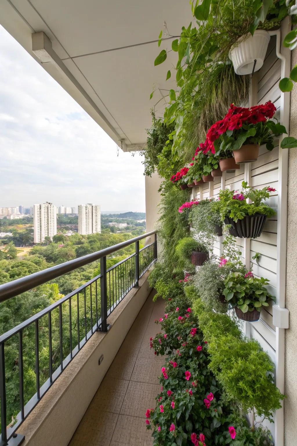 Maximize area with a vertical garden or suspended containers.