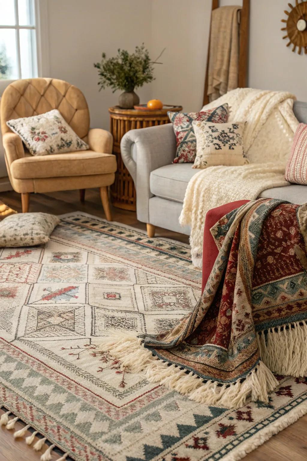 An element of visual interest and depth is added through the usage of textures and patterns.