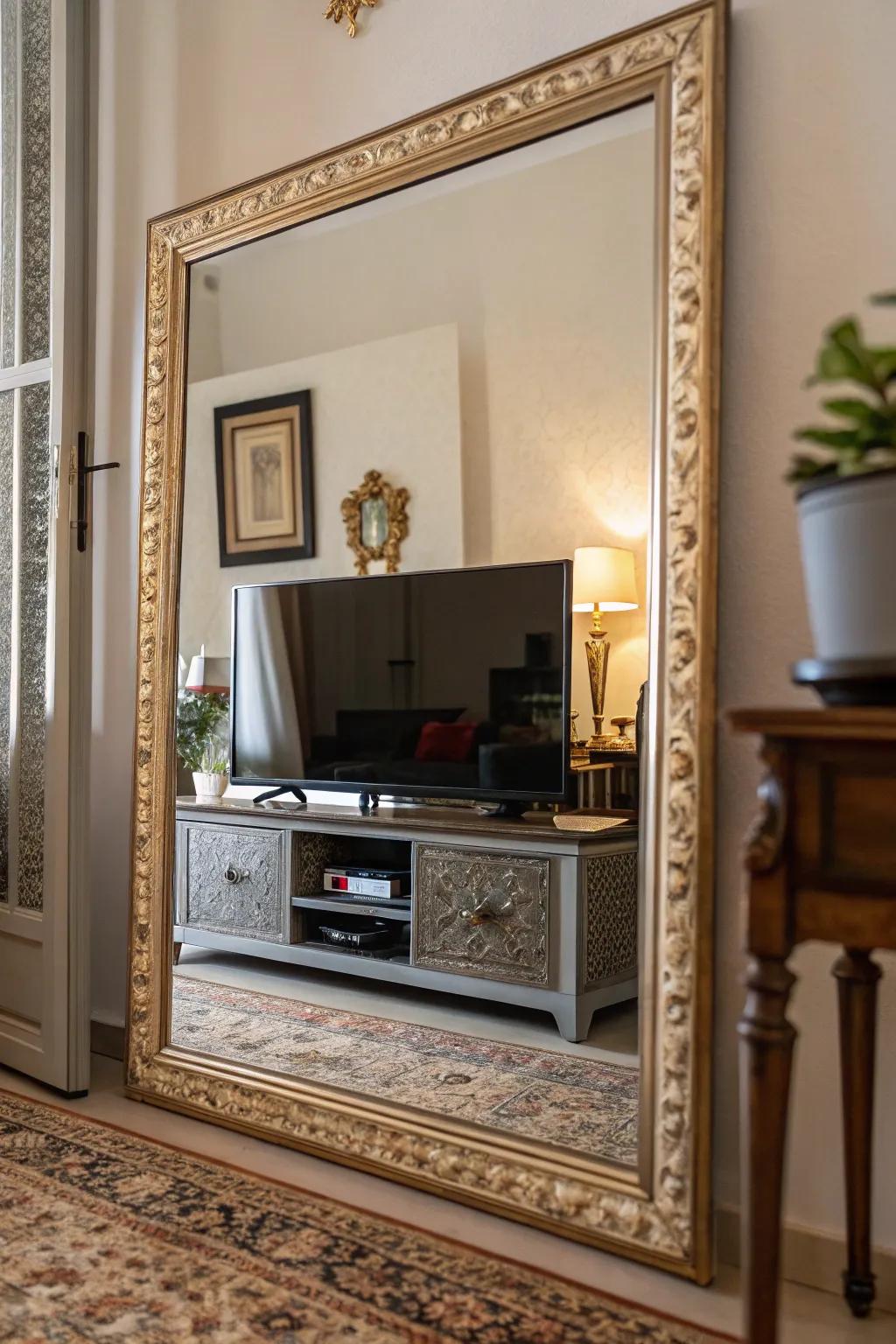 Add a touch of sophistication and space with a mirrored TV frame.