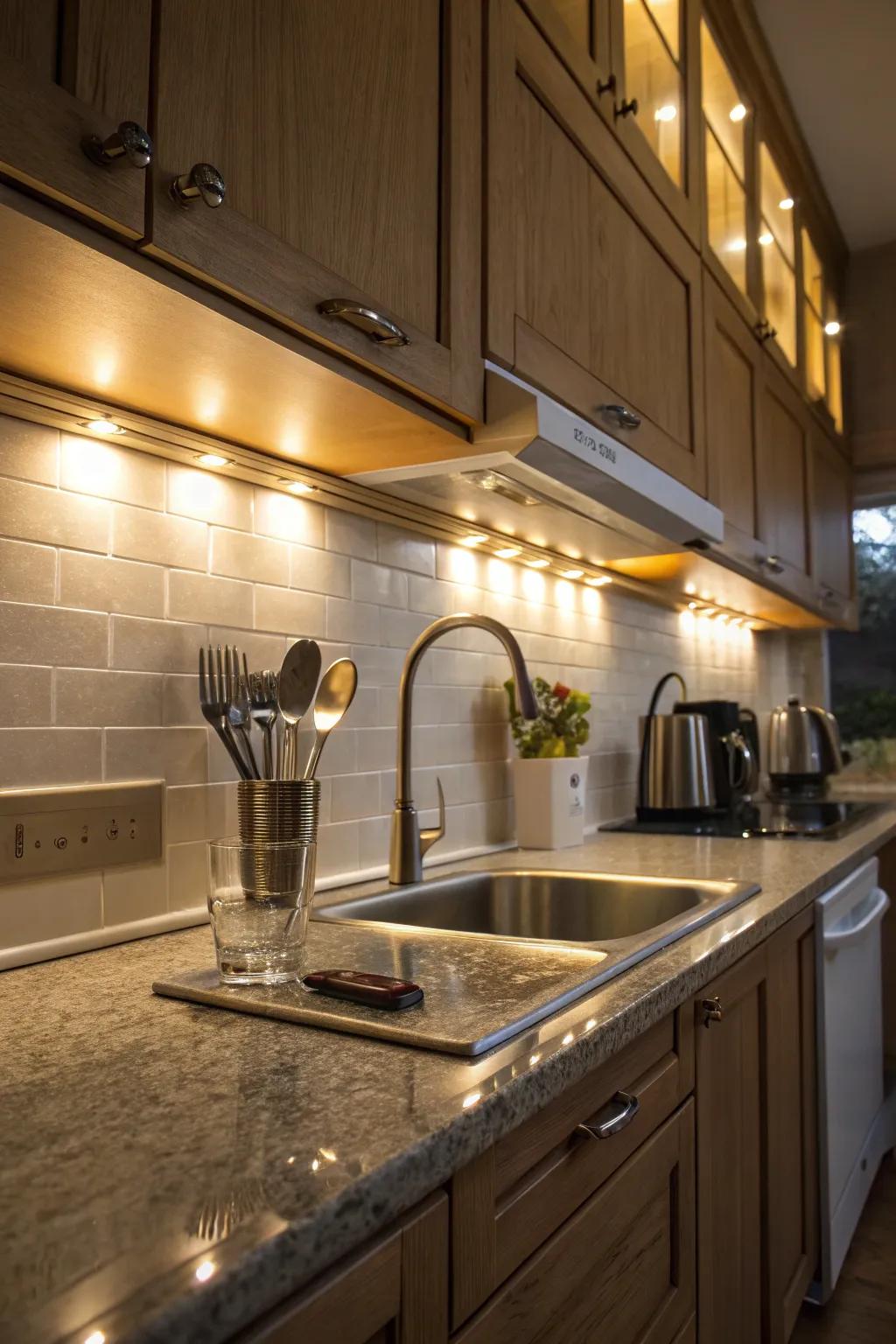Motion sensor lights offer ease and effectiveness inside the kitchen.