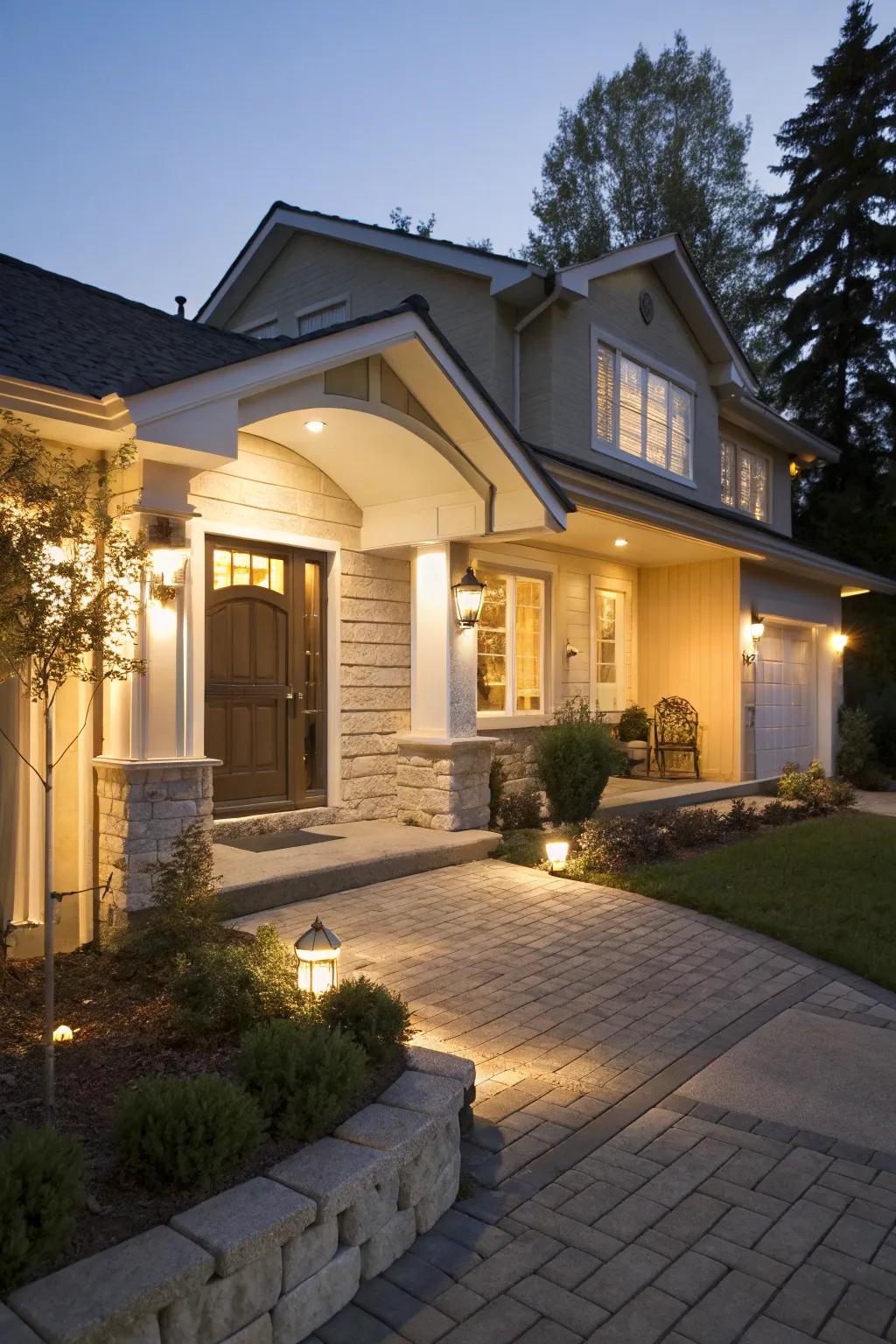 Safety is enhanced by adequately lit pathways and entryways.