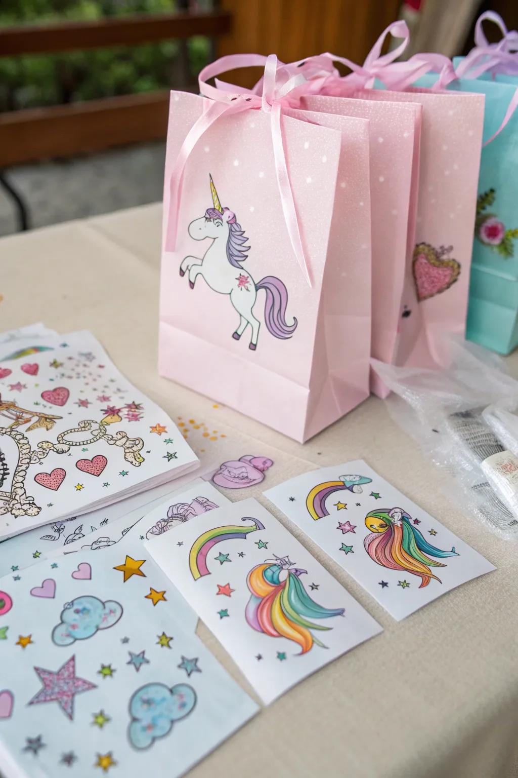 Equine goodie bags showcasing playful temporary tattoos.