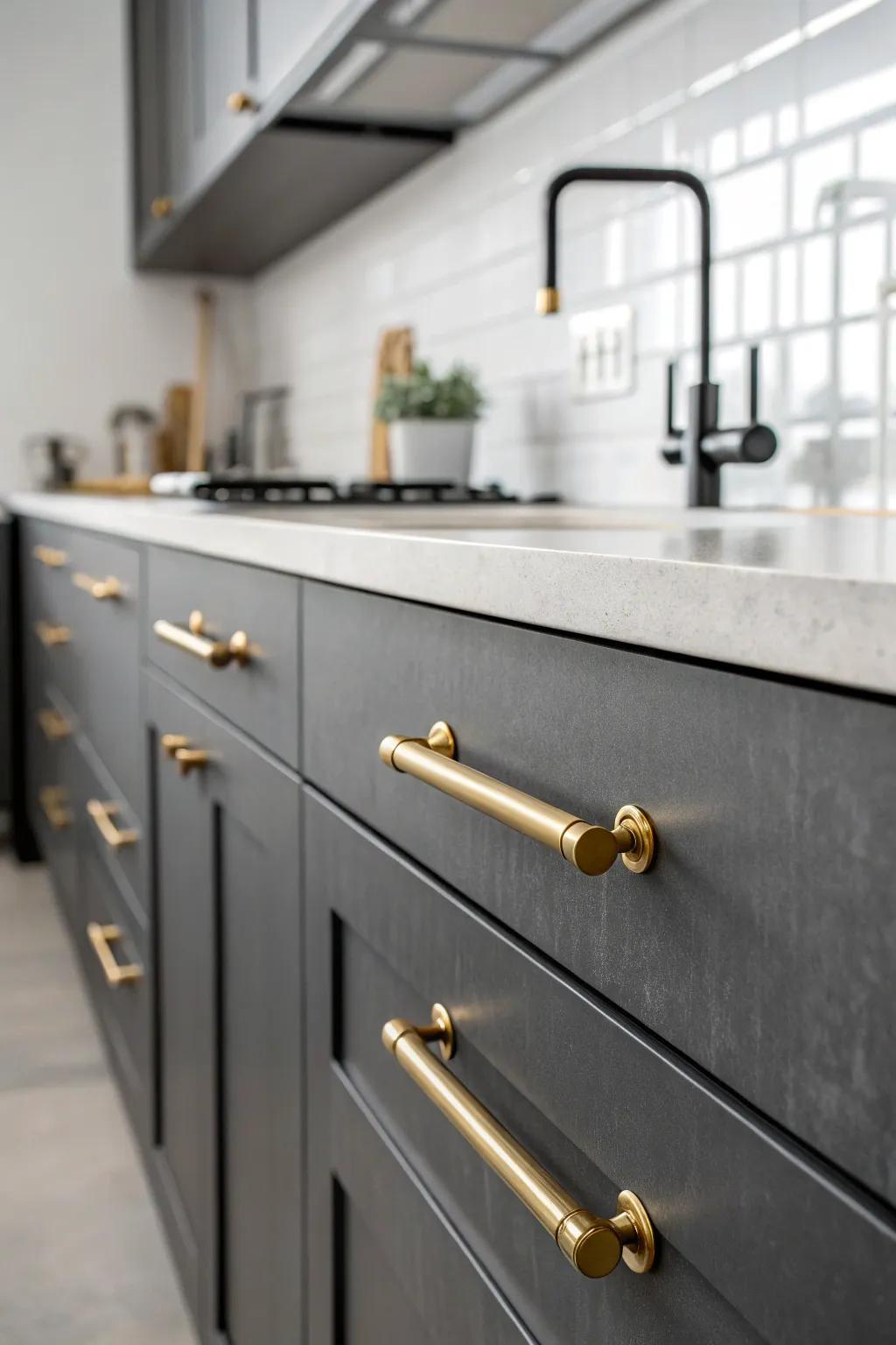 Industrial elegance with metal tube pulls.