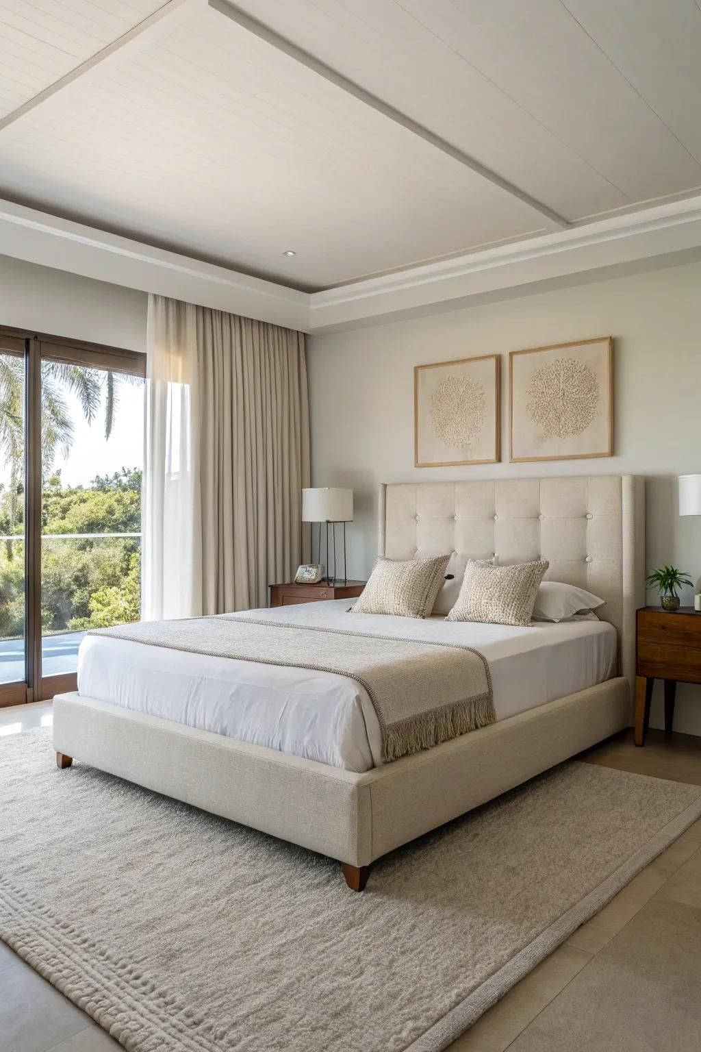This minimalist upholstered bed is the epitome of simplicity and sophistication.