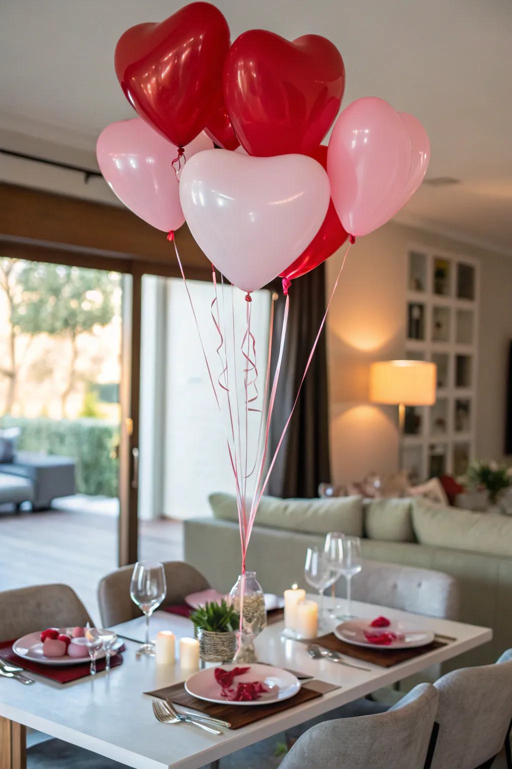 Whimsical fun with heart-shaped balloon bouquets.
