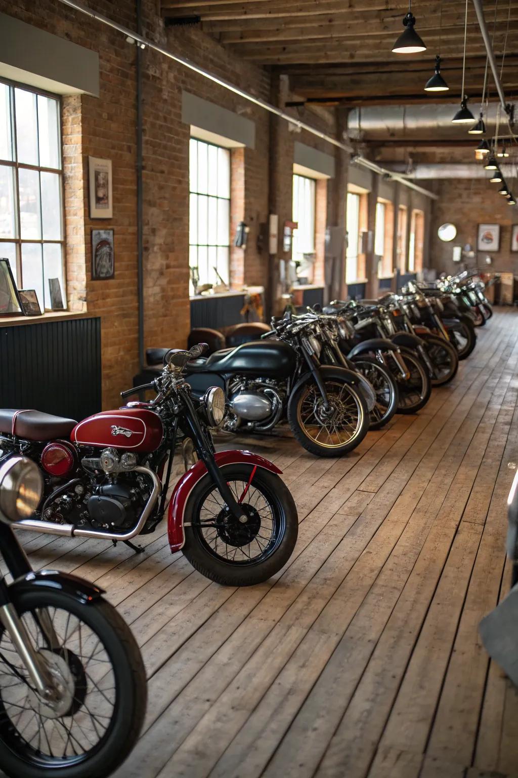 Classic motorcycles and bicycles impart a hint of adventure.