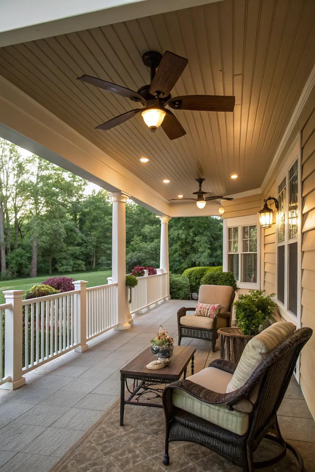 Vinyl canopies with fans offer both style and cooling comfort.
