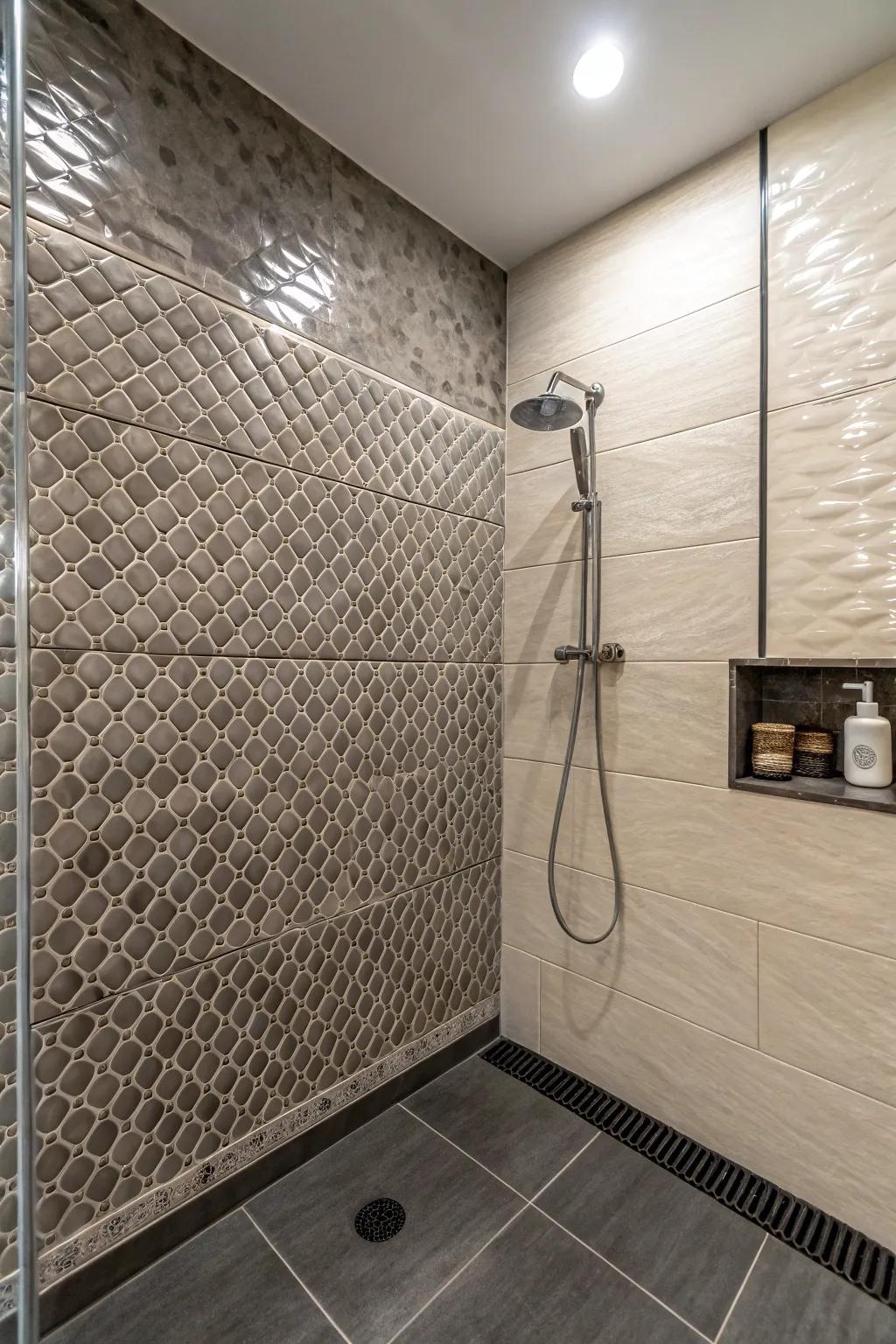 Contrasting textures create a visually appealing space.