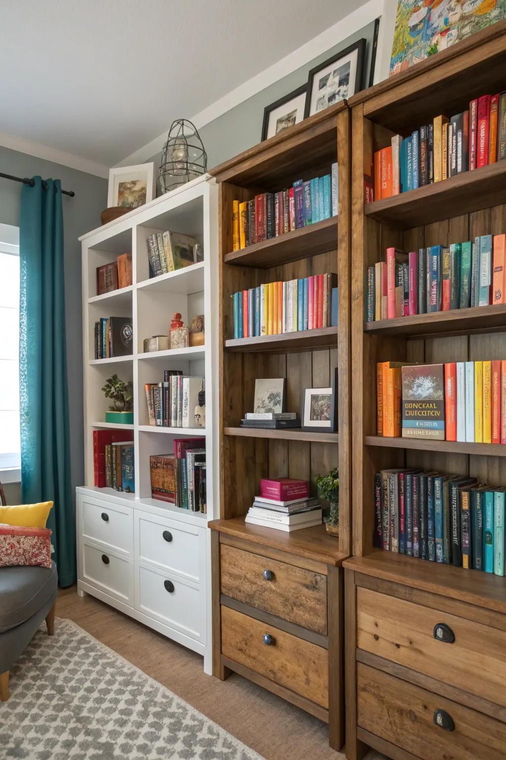 Eclectic bookshelves reflect your unique personality and style.