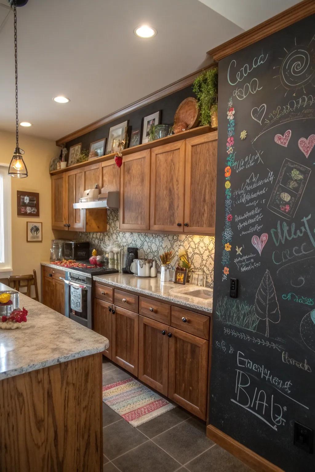 Chalkboard walls enhance an interior with a creative, functional dimension.