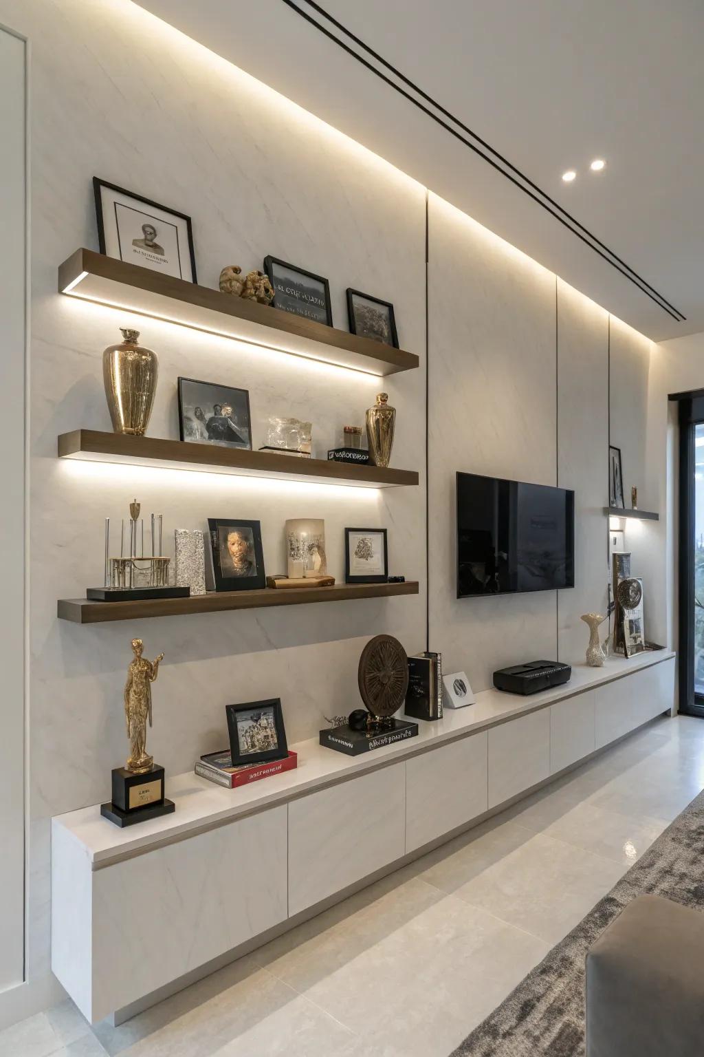 Simple display shelves for a modern-day wall of fame.