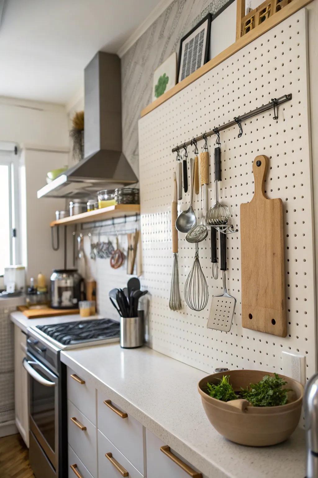 Utilitarian flair via perforated boards.