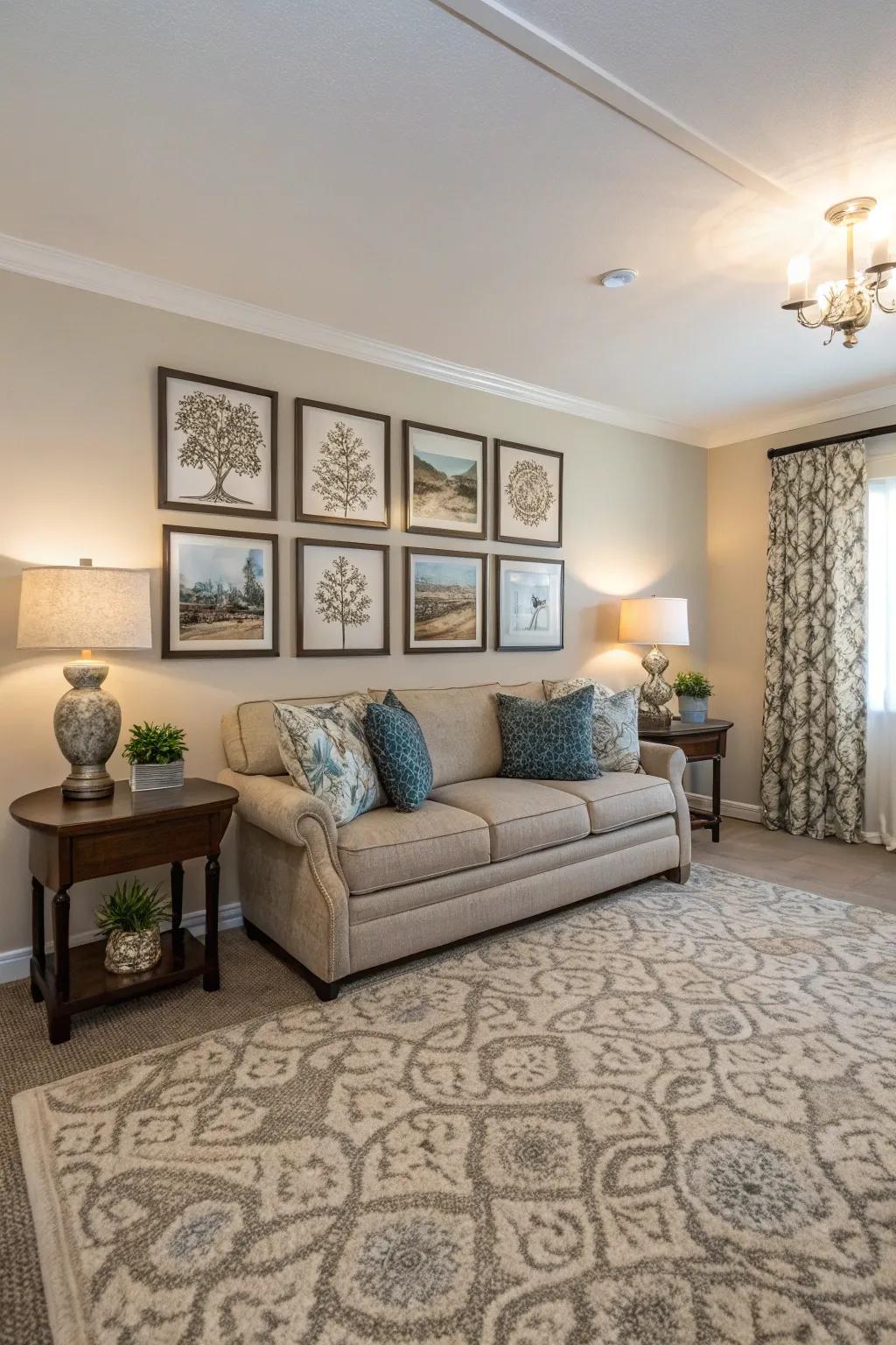 Art and carpets can blend harmoniously to elevate your decor.