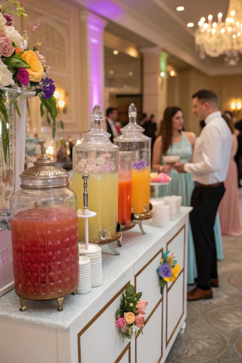 A unique wedding beverage station providing personalized drinks for guests.