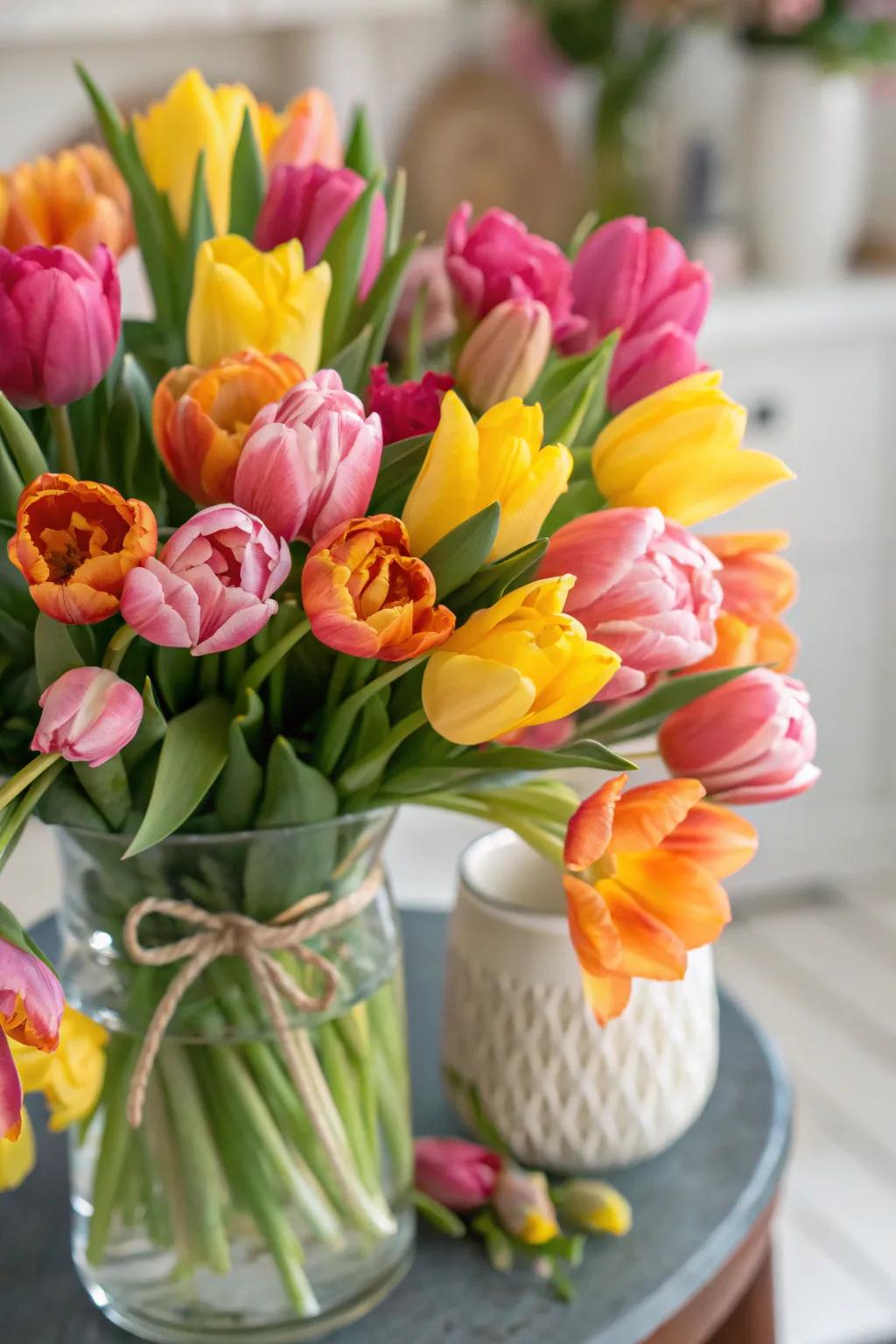 A fresh tulip bouquet with vibrant spring shades.