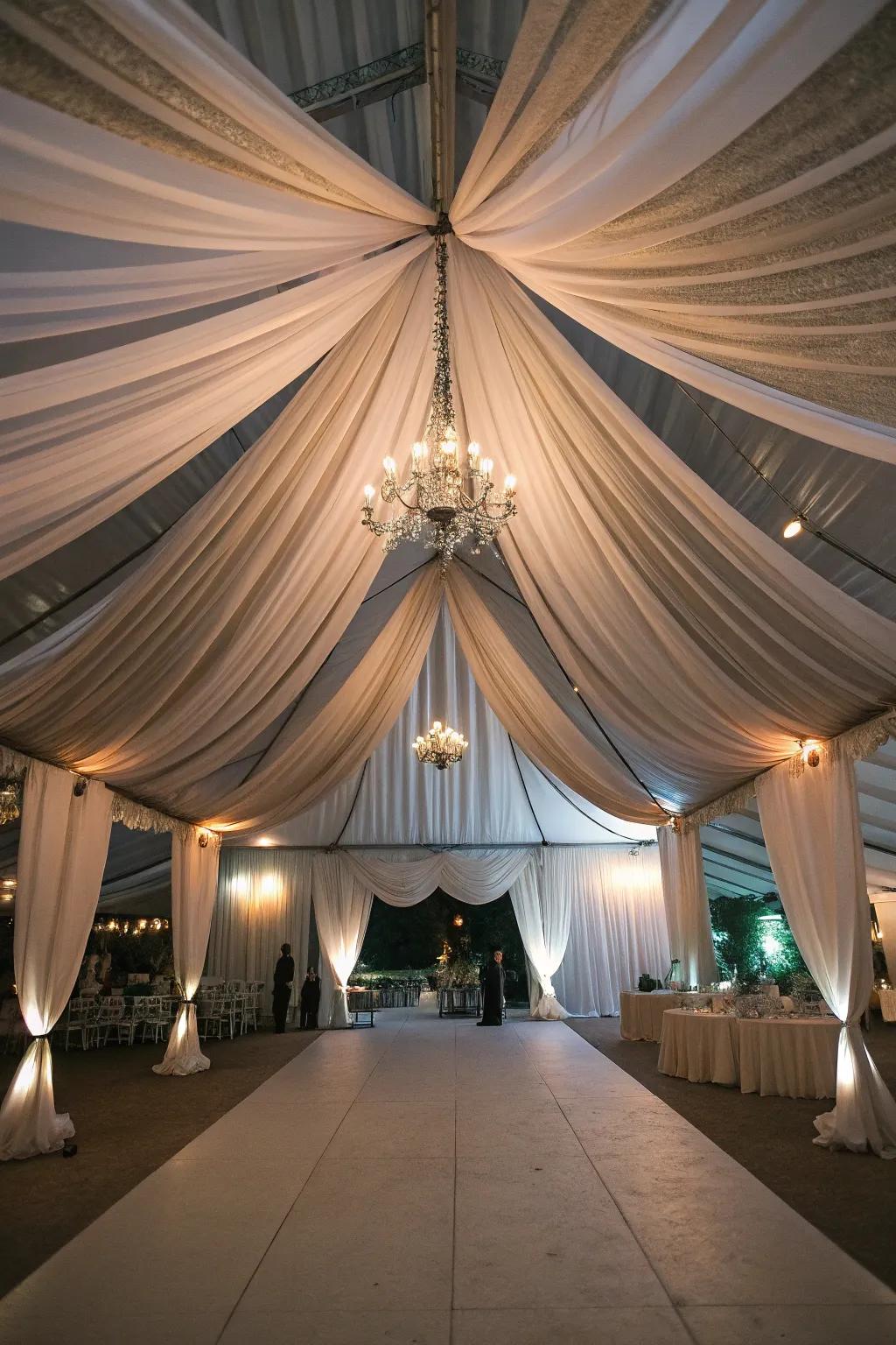 Shade effects create a sense of grandeur inside the tent.