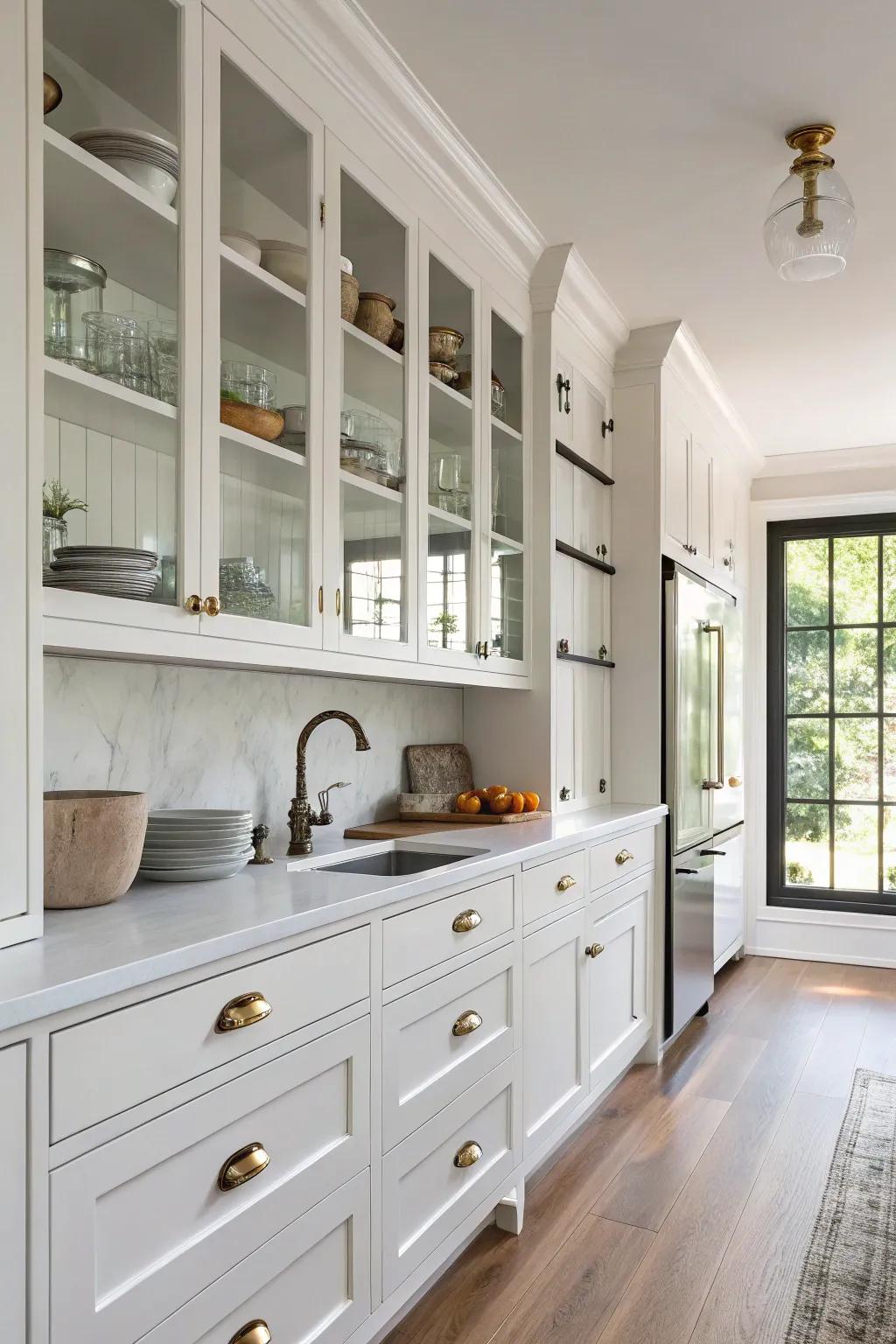 Timeless metal fixtures complementing a classic kitchen design.