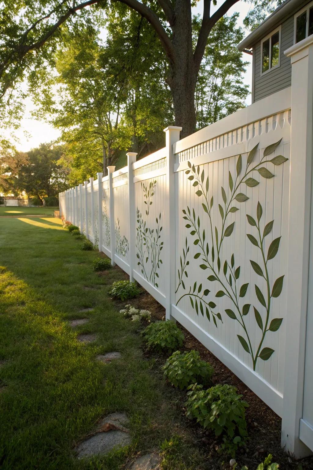 Die-cut embellishments in a white fence create captivating patterns and shadows.