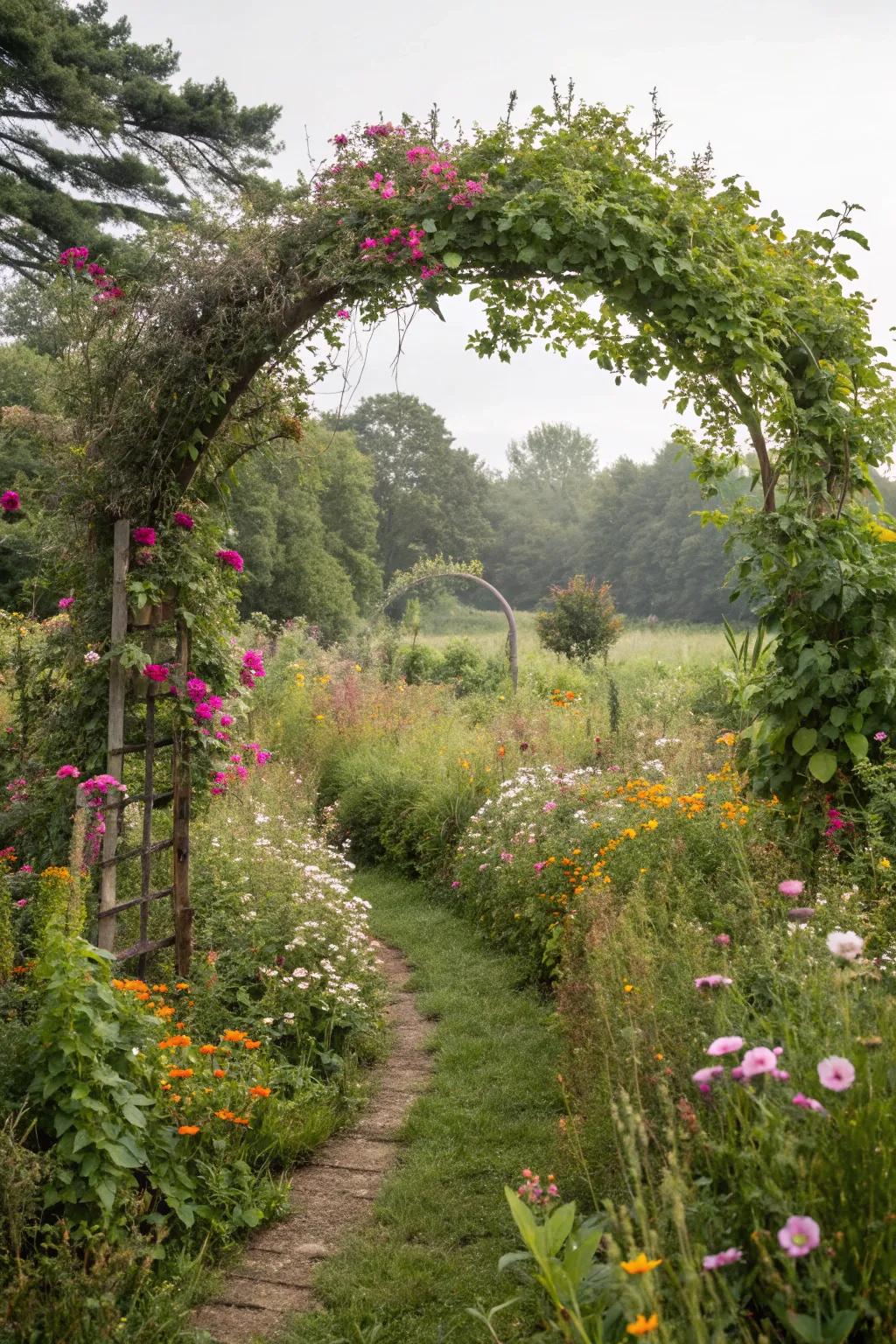 A hidden garden corner provides a personal retreat.