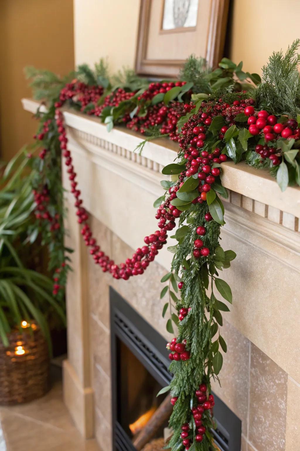A fruit rope introduces a celebratory burst of color to the hearth.