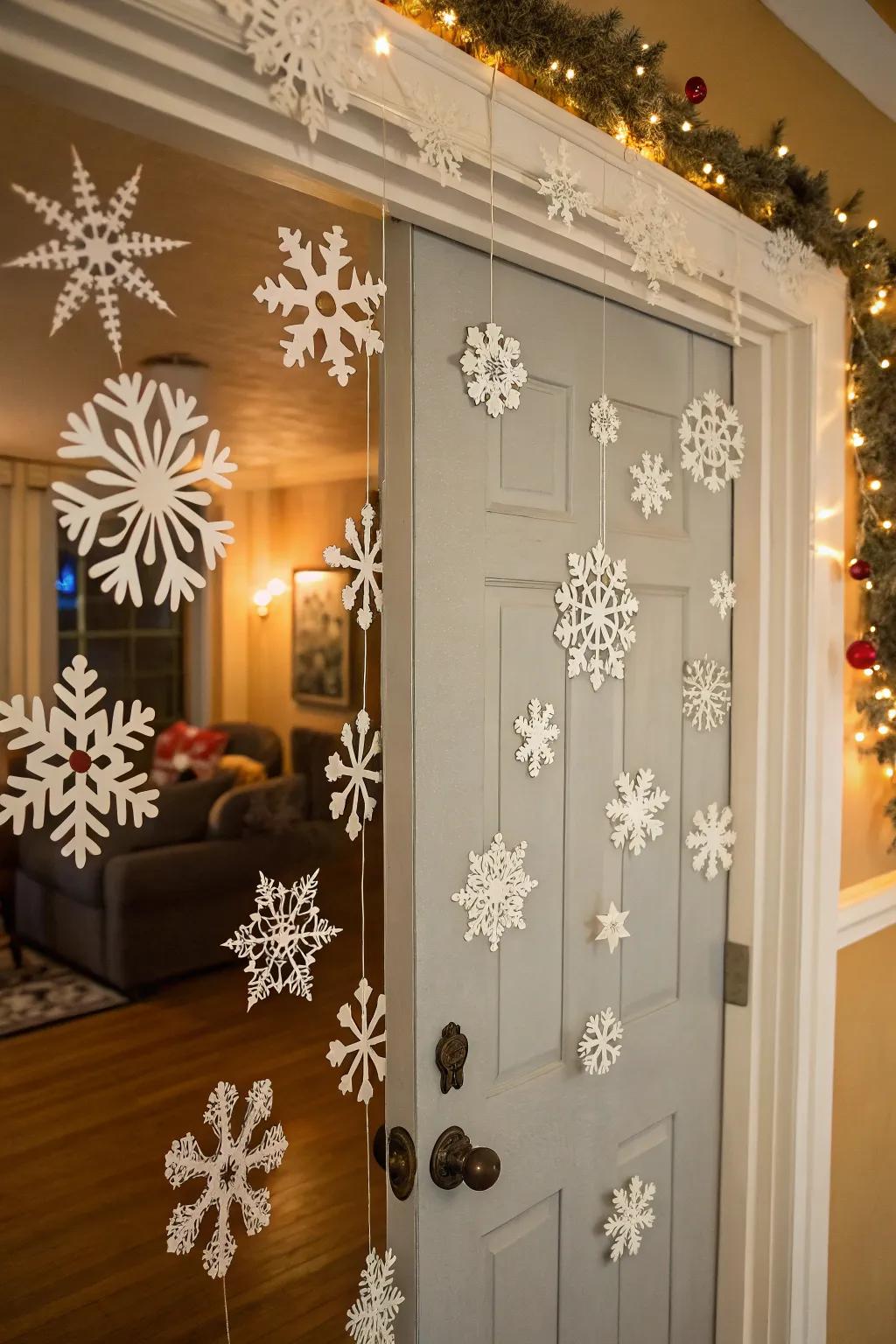 Snowflake press-outs bring winter whimsy to your entrance.