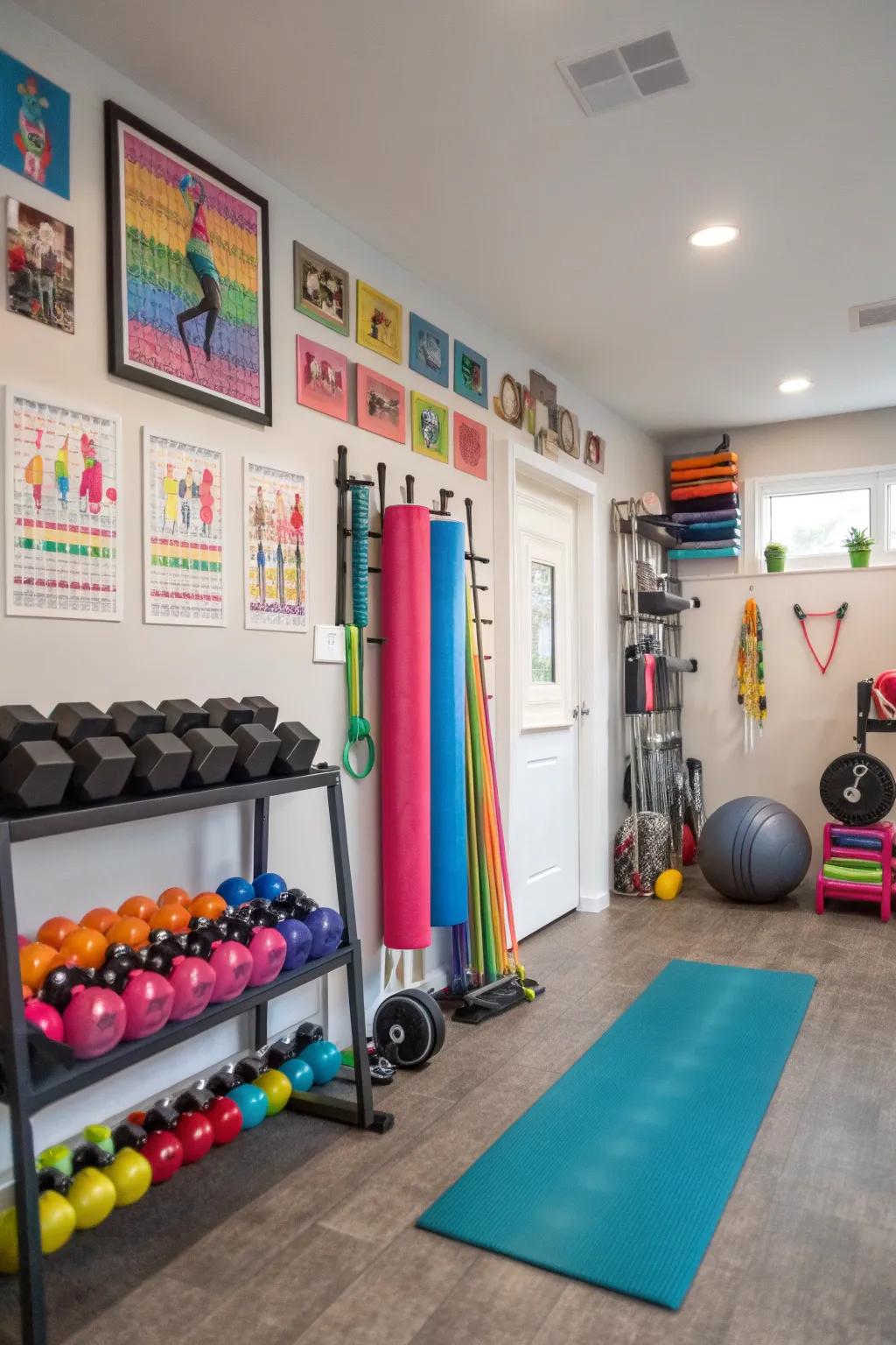 A workout area for energizing workouts at home.