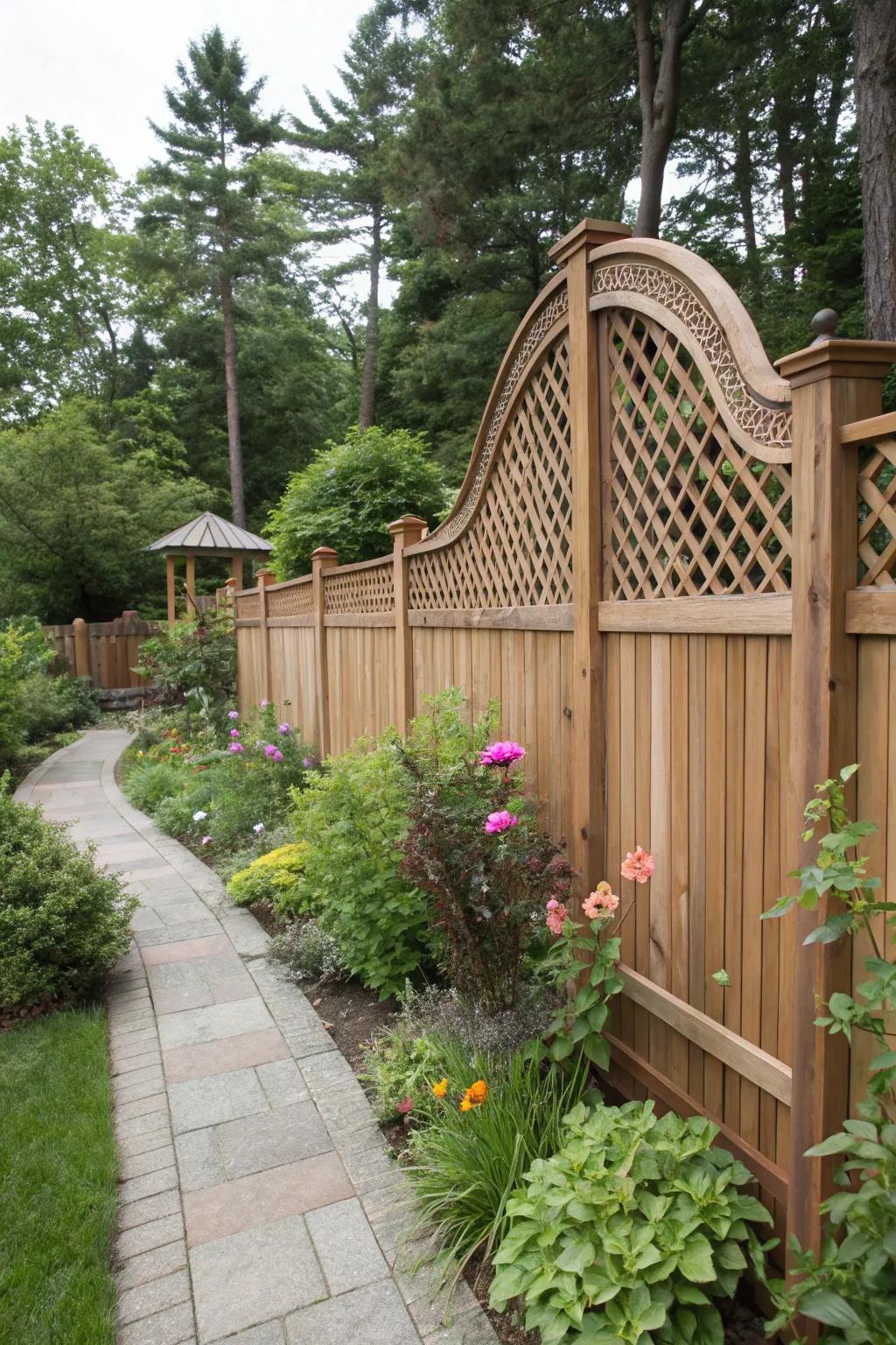 Arched trellis fences offer a harmonious blend of privacy and elegance in your garden.