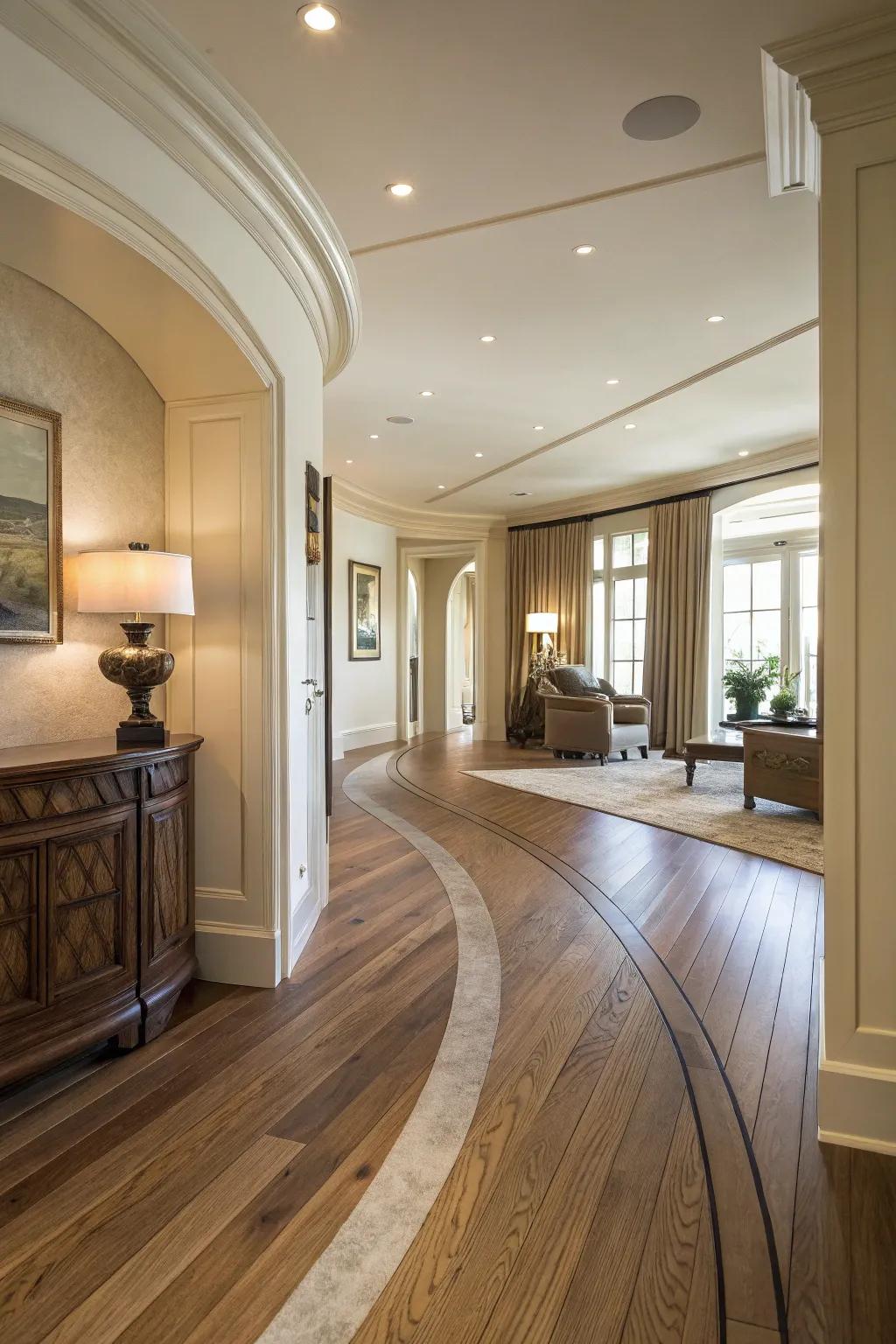 Arched shifts infuse sophistication and a fluid progression among spaces.
